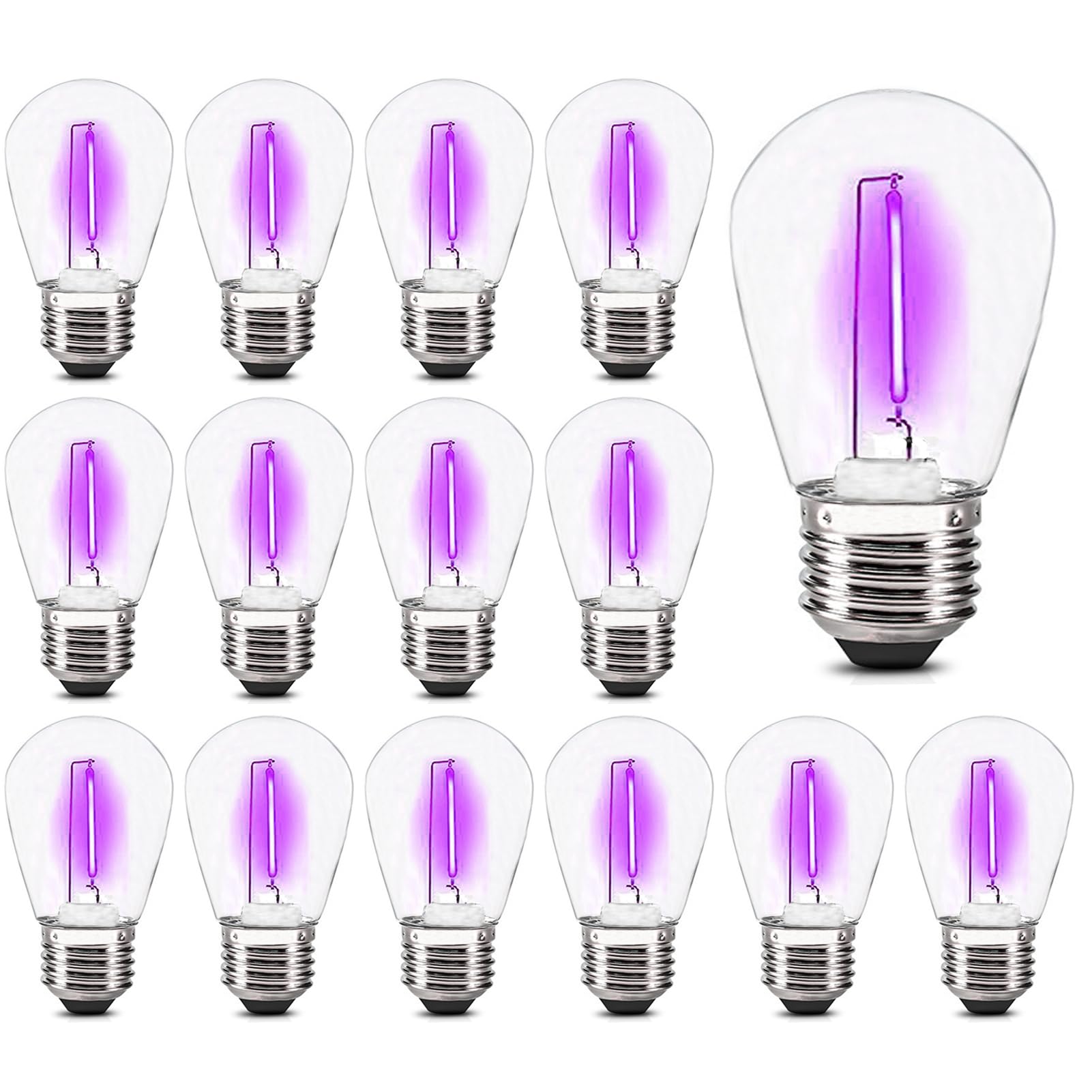 Lrsueyskin S14 Purple Replacement Bulbs 1W Plastic Shatterproof Led Bulb Decorative Led String Light Bulbs Indoor Outdoor Replacement Bulb Purple Color Light Bulb E26 Base For Bar Home Garden Yard,15 Pack