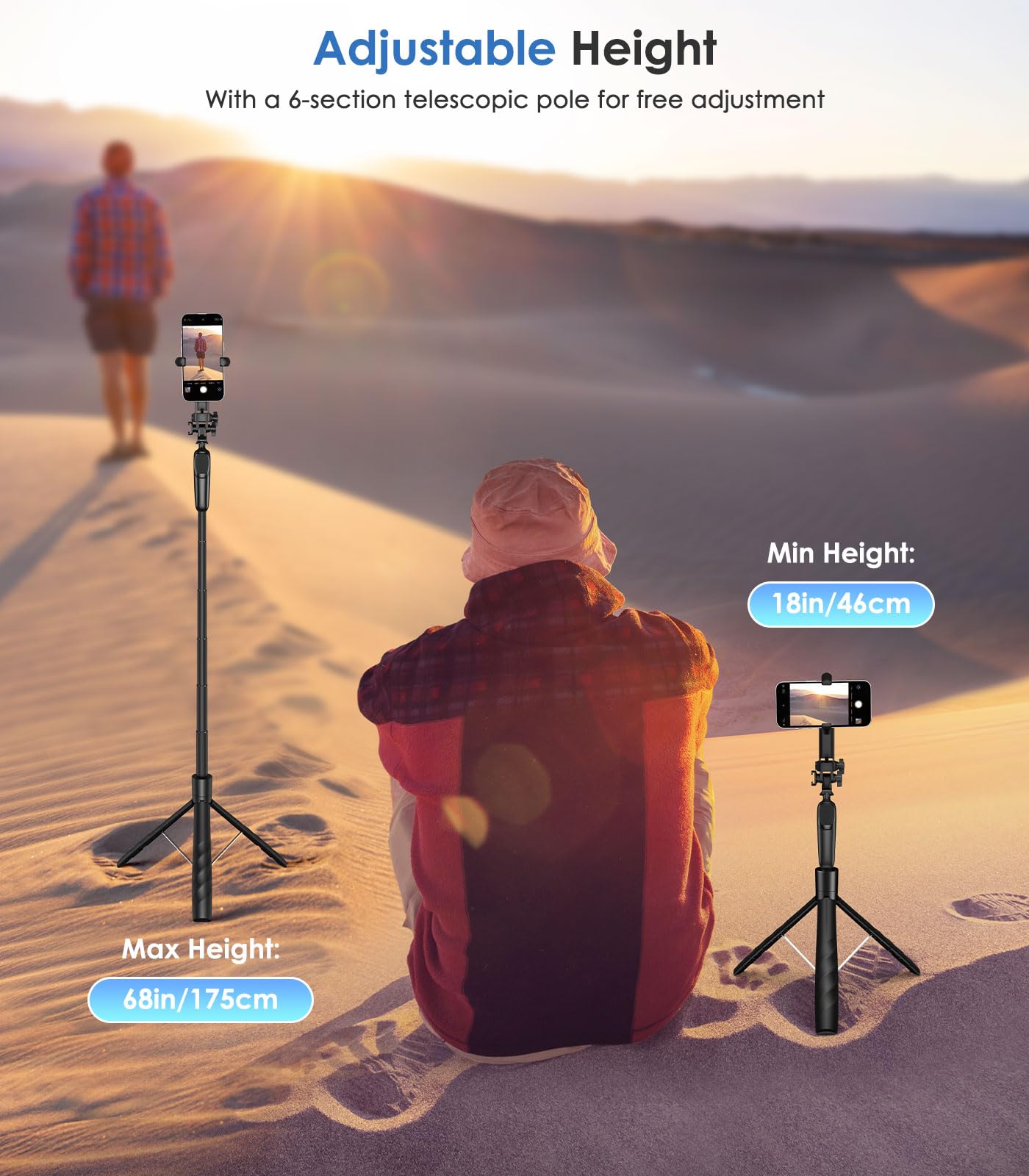 Moko 68" Magnetic Selfie Stick Compatible With Magsafe, Phone Tripod Stand With Remote For Iphone 16/Pro/Pro Max/Plus 15 14 13 12 And All Phones With Metal Ring, Fit For Selfie/Photo/Live/Vlog, Black