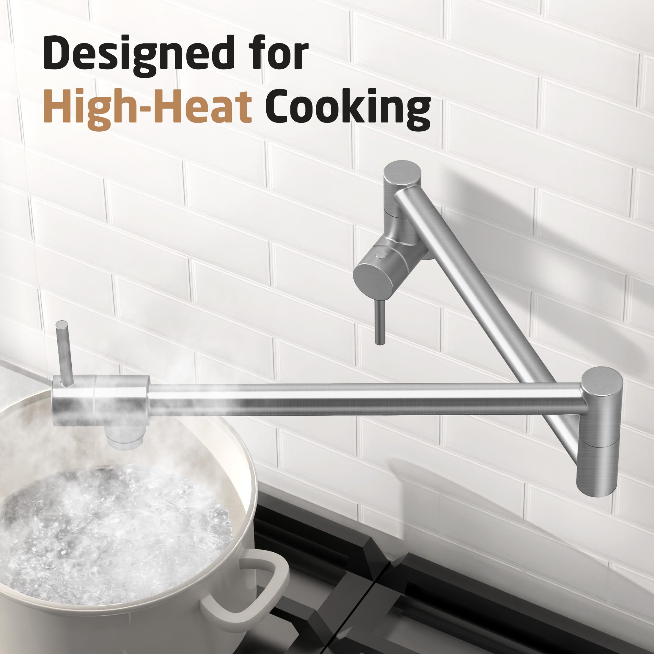 Kes Pot Filler Faucet With Heat-Resistant Cartridge, 25.6" Over Stove Pot Filler Brushed Nickel, Kitchen Wall Mount Faucet With 360° Swing Arm, Stainless Steel, Nsf , Kn926S24Lff18-Bs