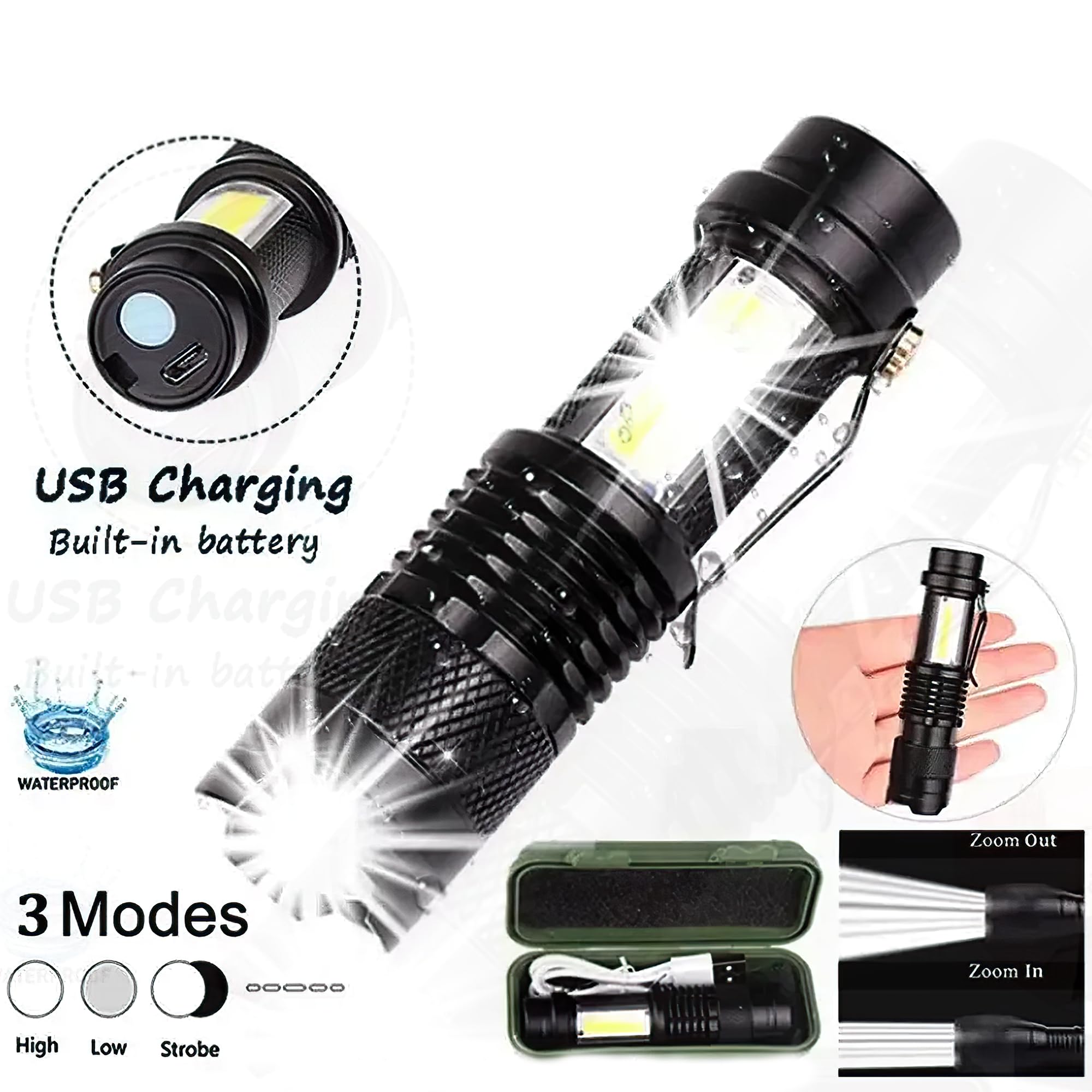Ht Life Mini Led Flashlight Rechargeable Flashlight With Zoomable Focus, Super Bright Flashlight For Camping, Hiking, Emergency, Power Outage, Car, Home, Edc, Survival,  For Men And Women