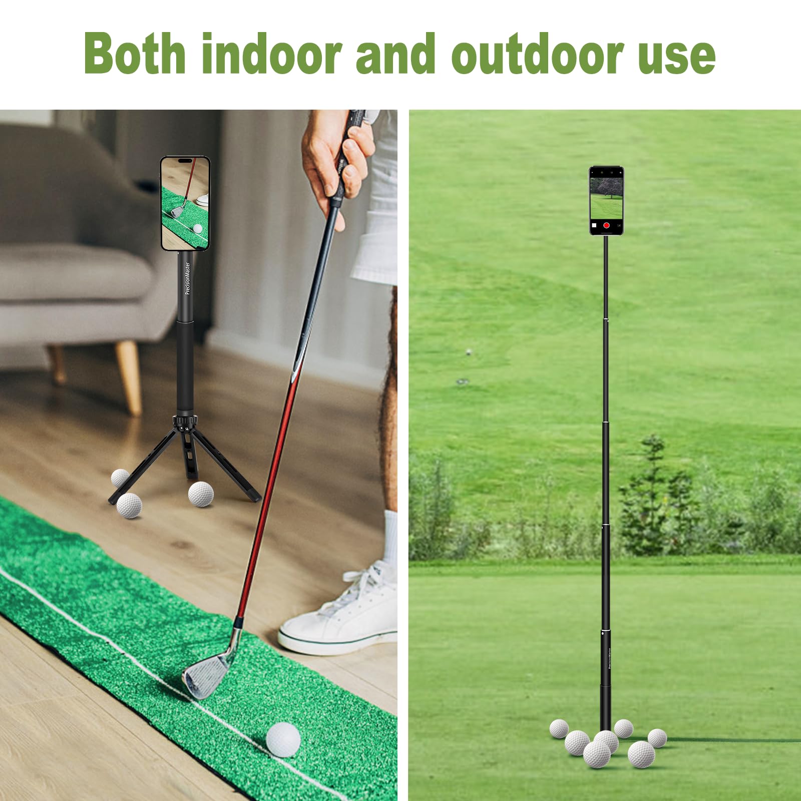Precisionmaster Golf Tripod & Monopod, Magnetic Golf Film Stick 52" Adjustable Aluminum, Golf Swing Training Aid Compatible With Magsafe Iphone Android Phones (4 Magnet)