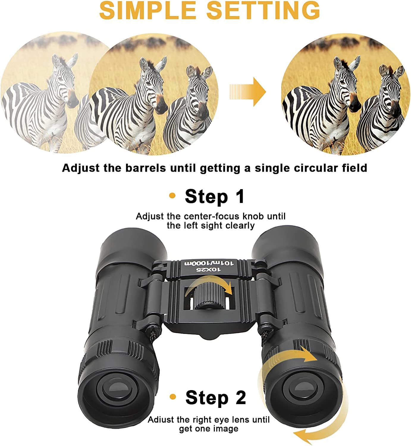 Herolland Binoculars 10X25 Compact Binoculars,Mini Lightweight Binoculars Foldable For Opera Concert, Travel, Hiking, Bird Watching, Observing Outdoor Scenery, Hunting, Climbing