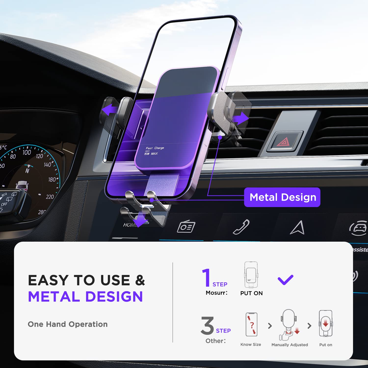 Mosurr Wireless Car Charger,【7 Colored Rgb Backlit】 15W Auto Clamping Phone Holders For Your Car Fit For Iphone 16 15 14 13 12 Mini Pro Max 11 Xr Xs, Samsung Galaxy S25 Ultra S24 S23 S22 S21+, Etc