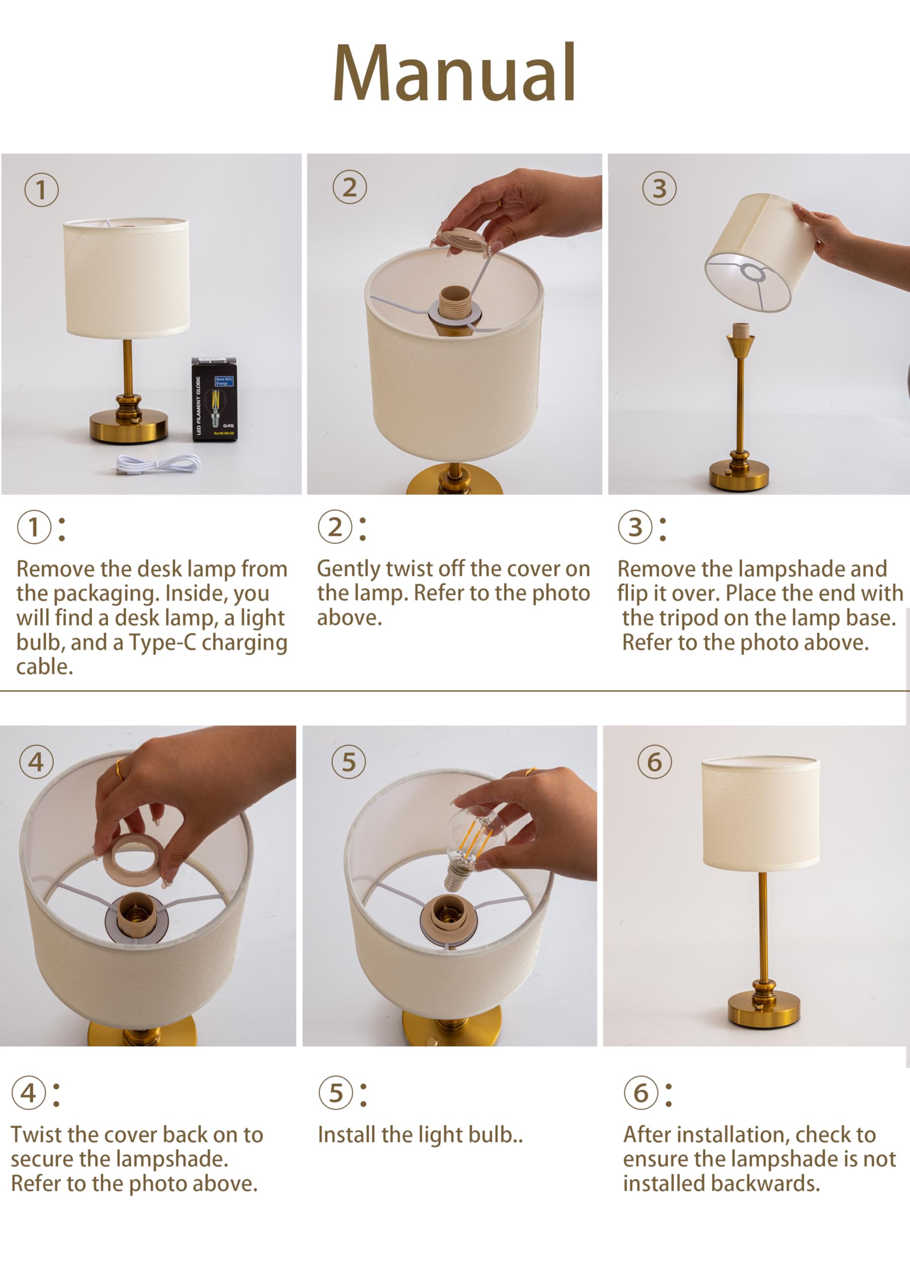 Heqet Cordless Table Lamp,Small Gold Portable Rechargeable Lamp, 2-Level Brightness, Patio Table Lamp, Livingroom,Bedroom, Dining Table,Ambient Light For Kitchen, Antique (Black)