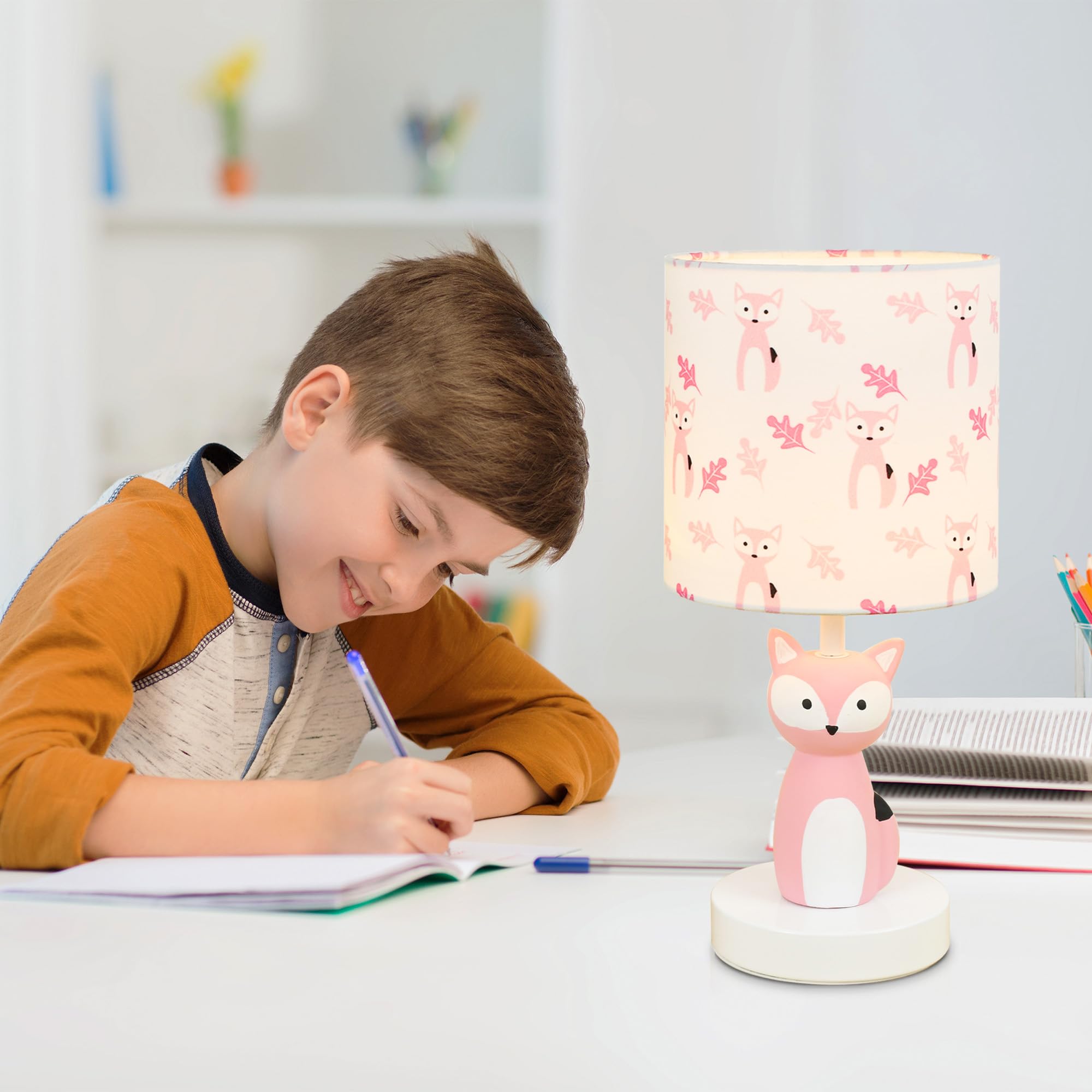 Lampwell Fox Led Table Lamp With Usb Port Dc5V,Pink Kids Table Lamp,Night Light For Kids Room,Nursery,Bedroom,Kitchen Counter,Gameroom,Φ5.91×H12.88In,Hand-Made