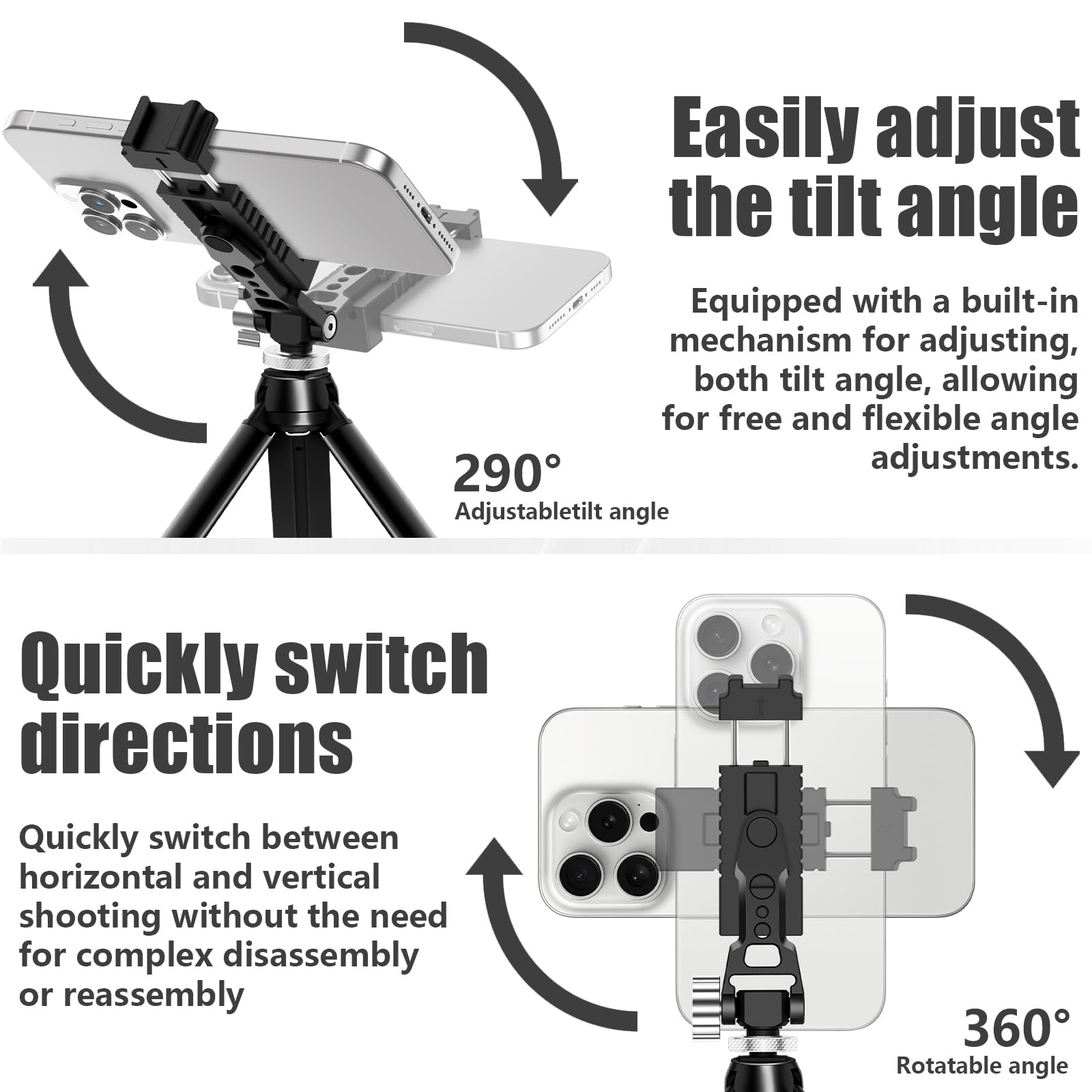 Camedaflx Aluminum Tripod Stand Mount Universal Smartphone Adapter With Cold Shoe Mount,360°Adjustable Cellphone Clamp Tripod Stand Holder,Compatible For Iphone,Samsung Galaxy And Cameras.