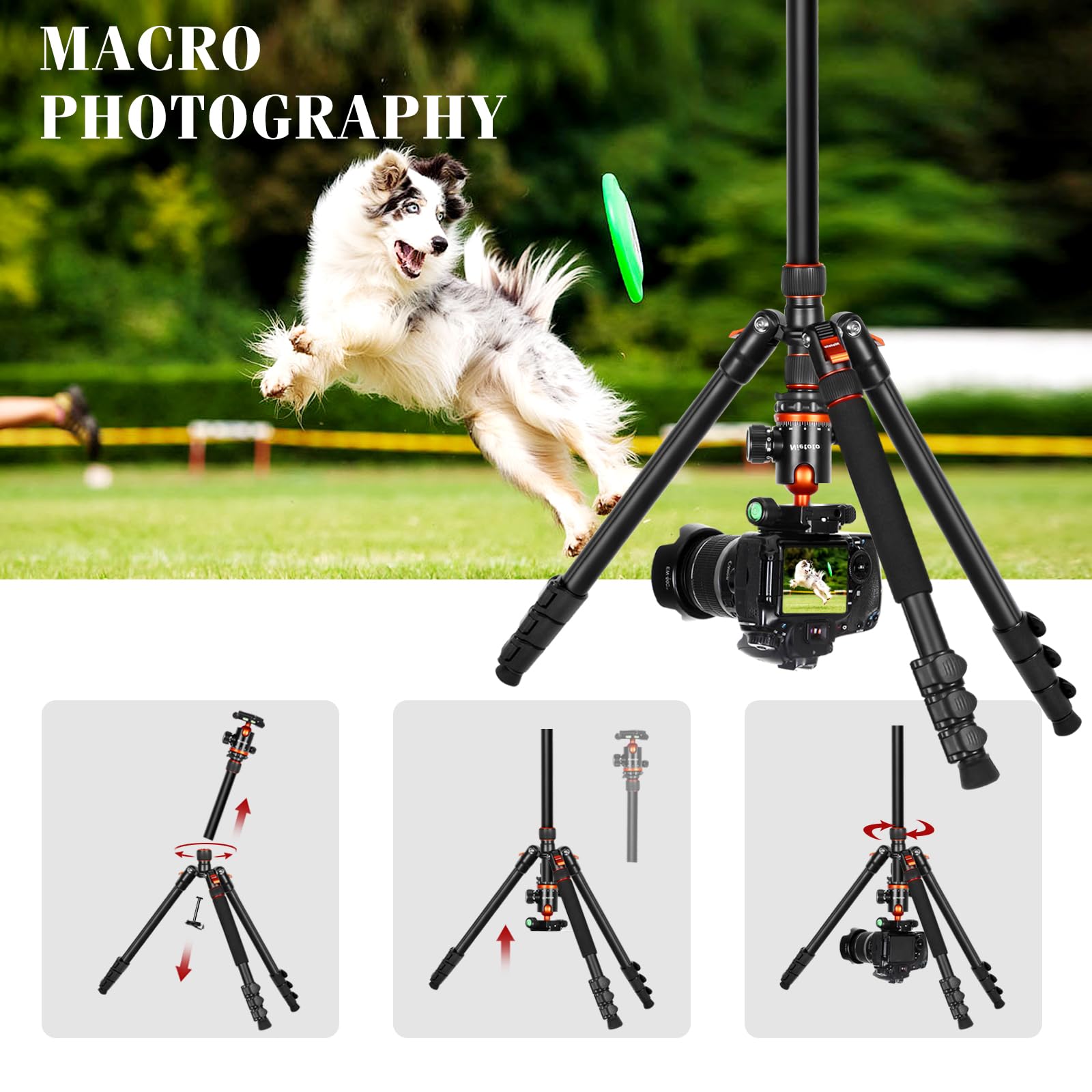 Nietoto 68" Tripod For Camera, 2 In1 Camera Tripods & Monopods With Removable Handle, Professional Cnc Ball Head Video Tripod, Heavy Duty Tripod For Dslr Camera Lasers Spotting Scope Binoculars Telescope