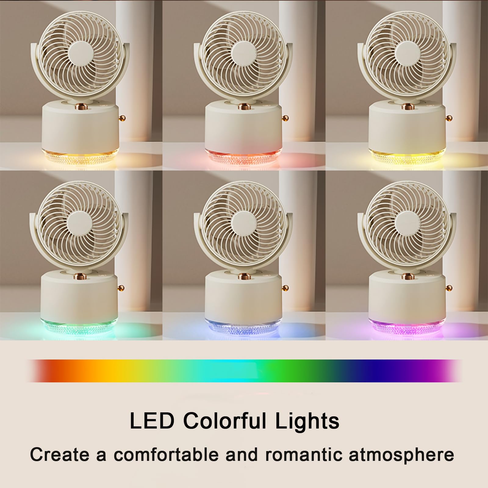 Misting Fan With 300Ml Water Tank, Battery Operated Small Powerful Usb Desk Fan With Led Color Light
