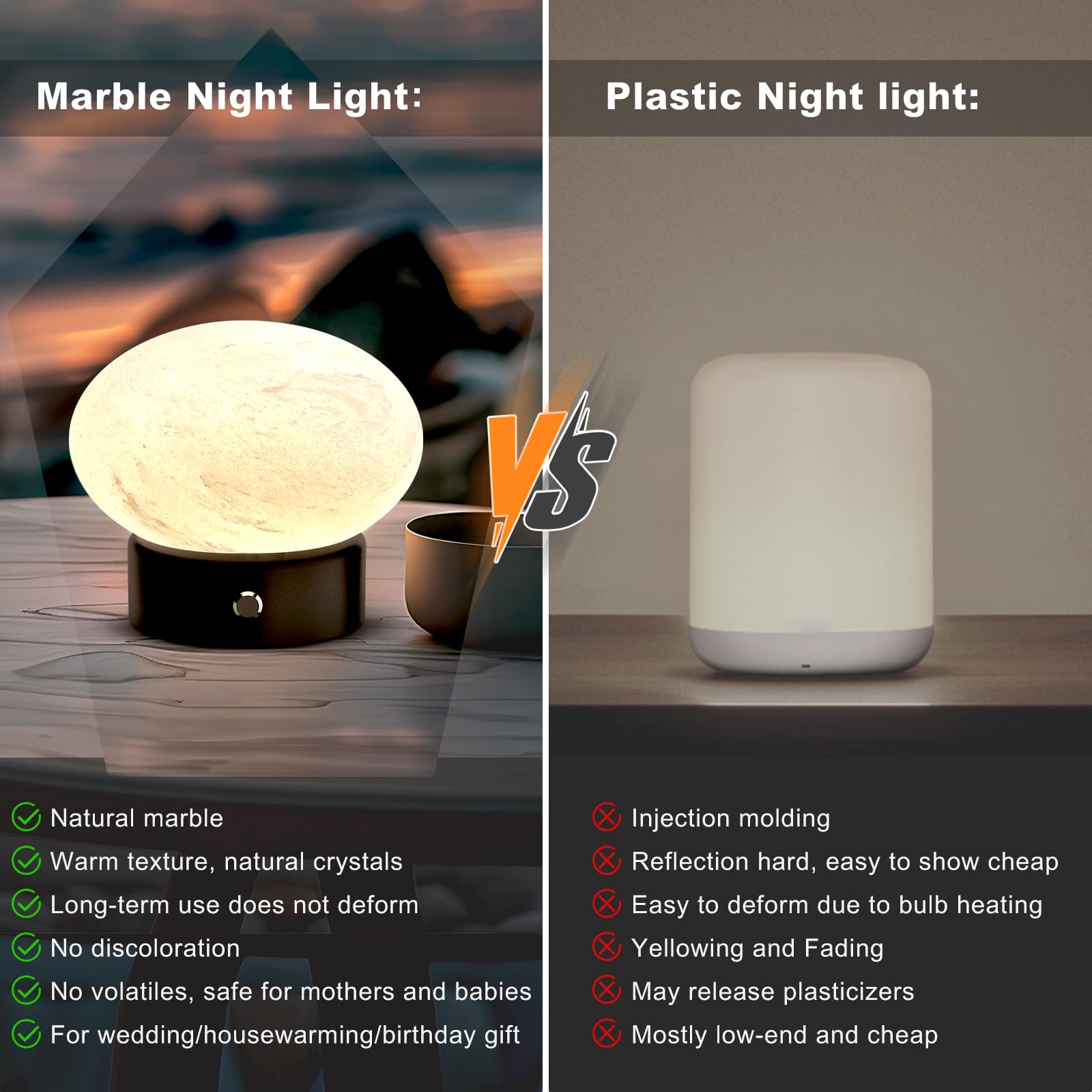 Namib Bianco Small Decorative Lights Table Top Marble Table Lamp Usb Rechargeable Dimmable Desk Lamp Touch Bedside Lamp For Nursery/Bedroom/Office/Outdoor Patio/Meditation/