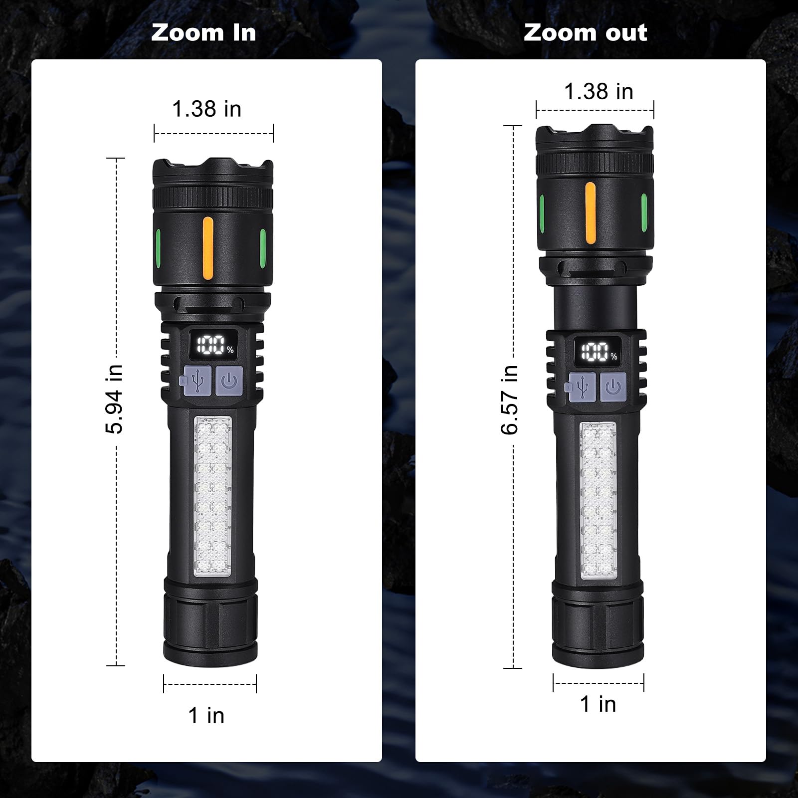 Ciwuzxs Rechargeable Led Flashlights High Lumens - 3000Lm Super Bright Tactical Flashlight With Cob Sidelight, 5 Light Modes, Ipx6 Waterproof, Powerful Flash Light For Camping Home Emergencies（2 Pack）