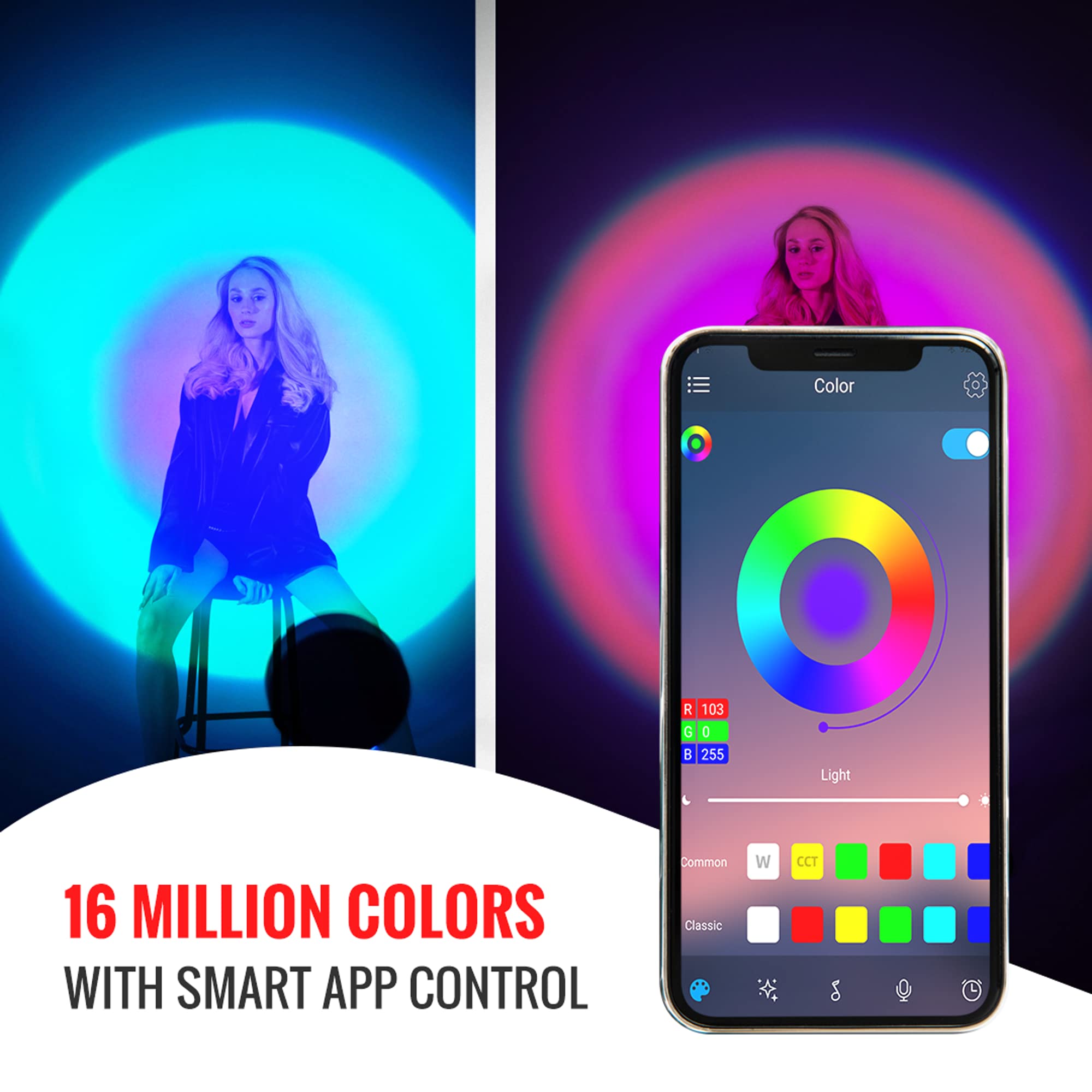 Calibrespot Sunset Lamp Projection With Remote And App Control Multiple Colors Changing Led Sunset Light Projector 360 Degree Rotation With Adjustable Base For Photography/Party/Home/Bedroom
