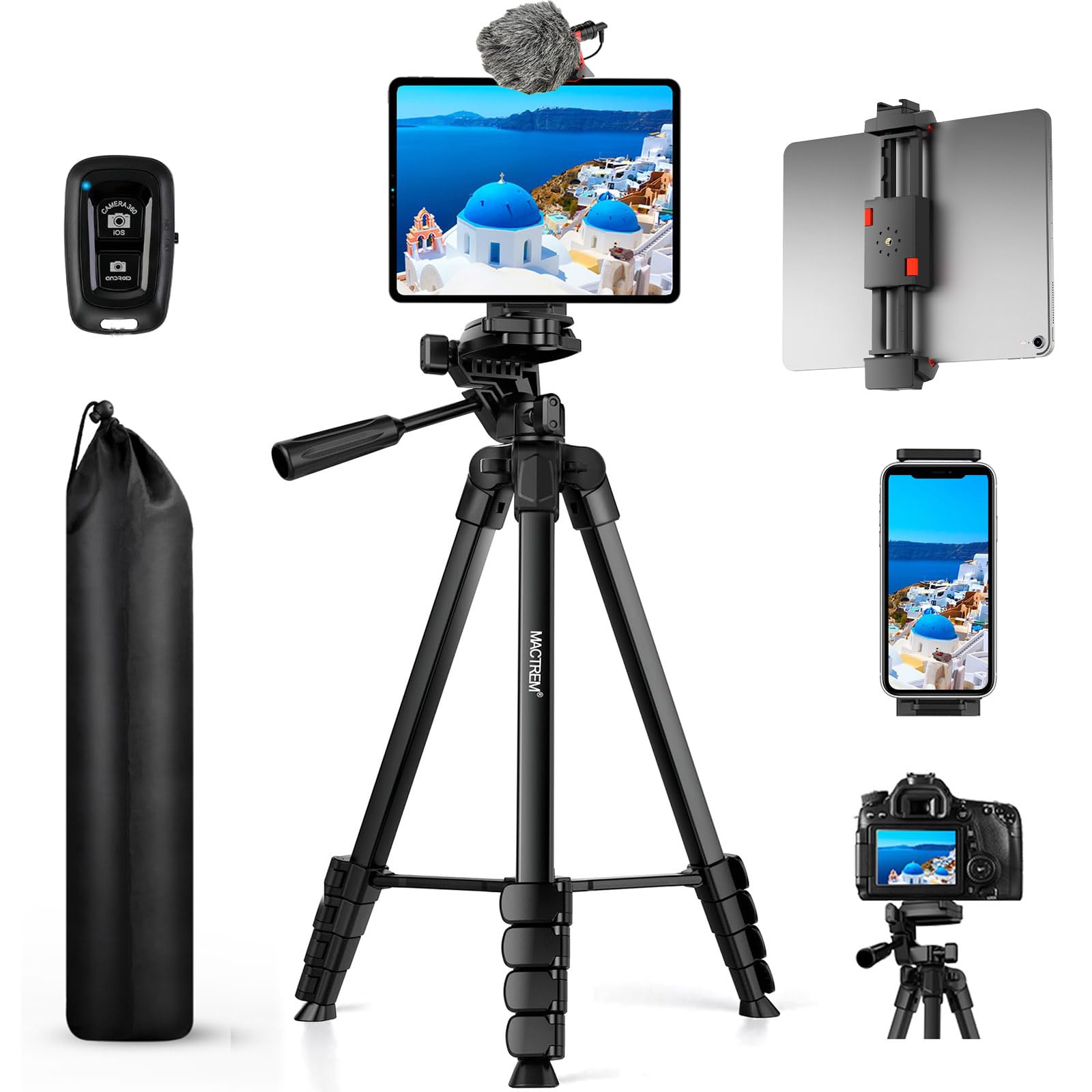 Mactrem 67Inch Tripod Stand For Ipad&Iphone-Adjustable Portable Phone Tablet Tripod Holder With Remote,Heavy Duty Lightweight Travel Tripod For Selfies,Video Recording,Vlogging,Photo,Ipad Stand Tripod