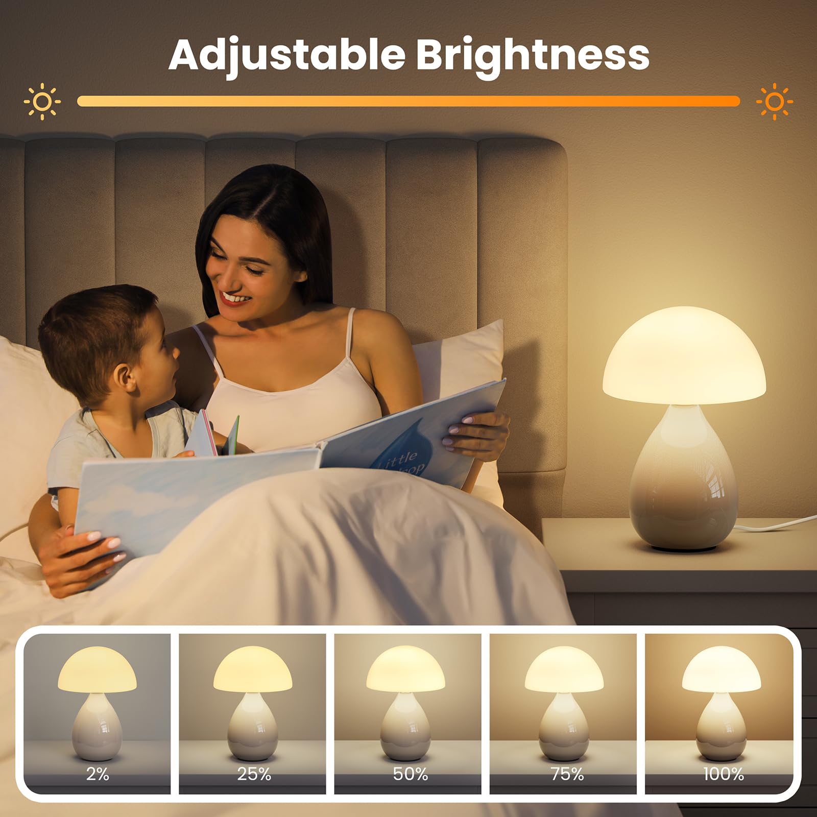 Vanbolon Mushroom Lamp Small Lamp, Mini Table Bedside Nightstand For Bedroom, Cute Night Light Dimmable Home Decor For Living Room Girl