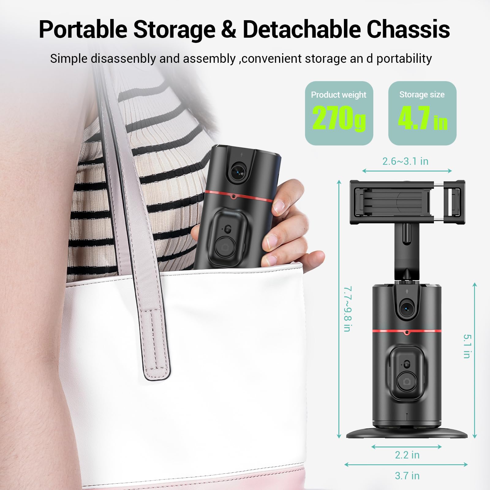 Riseofle Auto Face Tracking Tripod 360° Rotating Auto Tracking Phone Holder, No App, Phone Camera Stand With Remote And Gesture Control, Smart Shooting Stand For Vlog/Tik Tok Live Video Recording