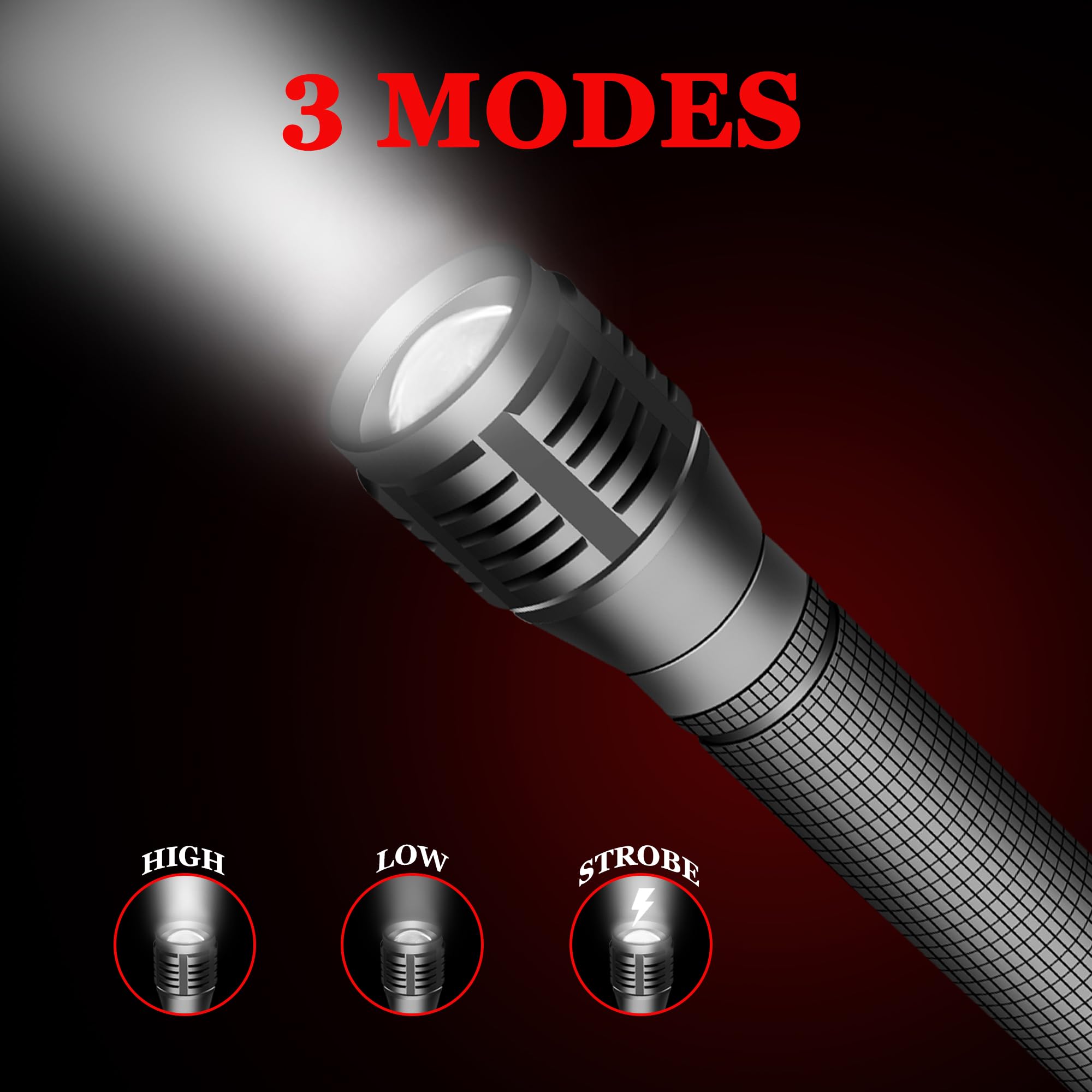 Aukvi Led Flashlight, 3 Modes, Adjustable Focus, 2000 Lumens, Aa Battery Powered, For Camping, Emergency, Hiking