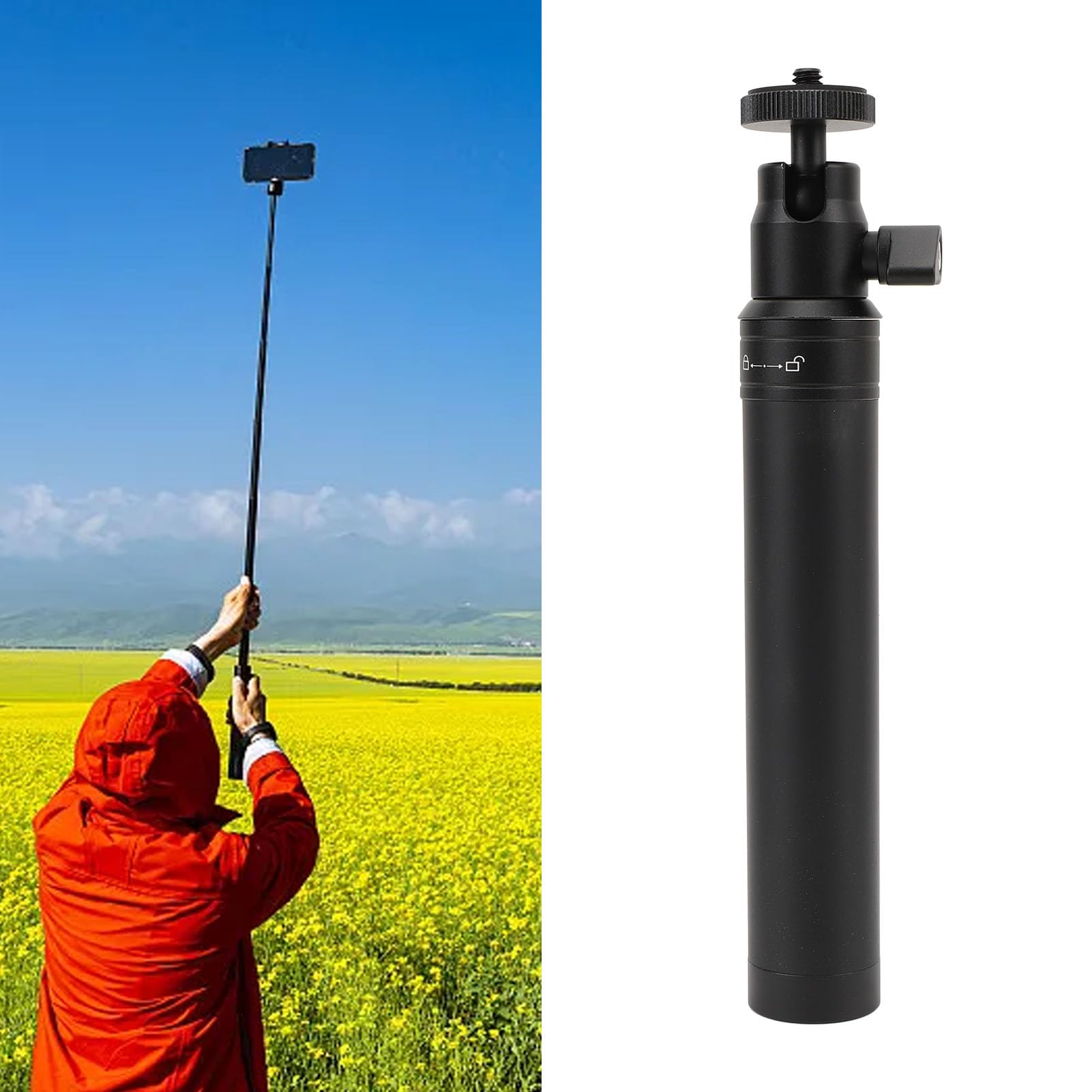 Acouto Lightweight Aluminum Stabilizer Extension Pole With Comfortable Grip 18Cm-69Cm Adjustable Length Compatible With 1/4In Thread Ball Head For Ronin Stabilizers