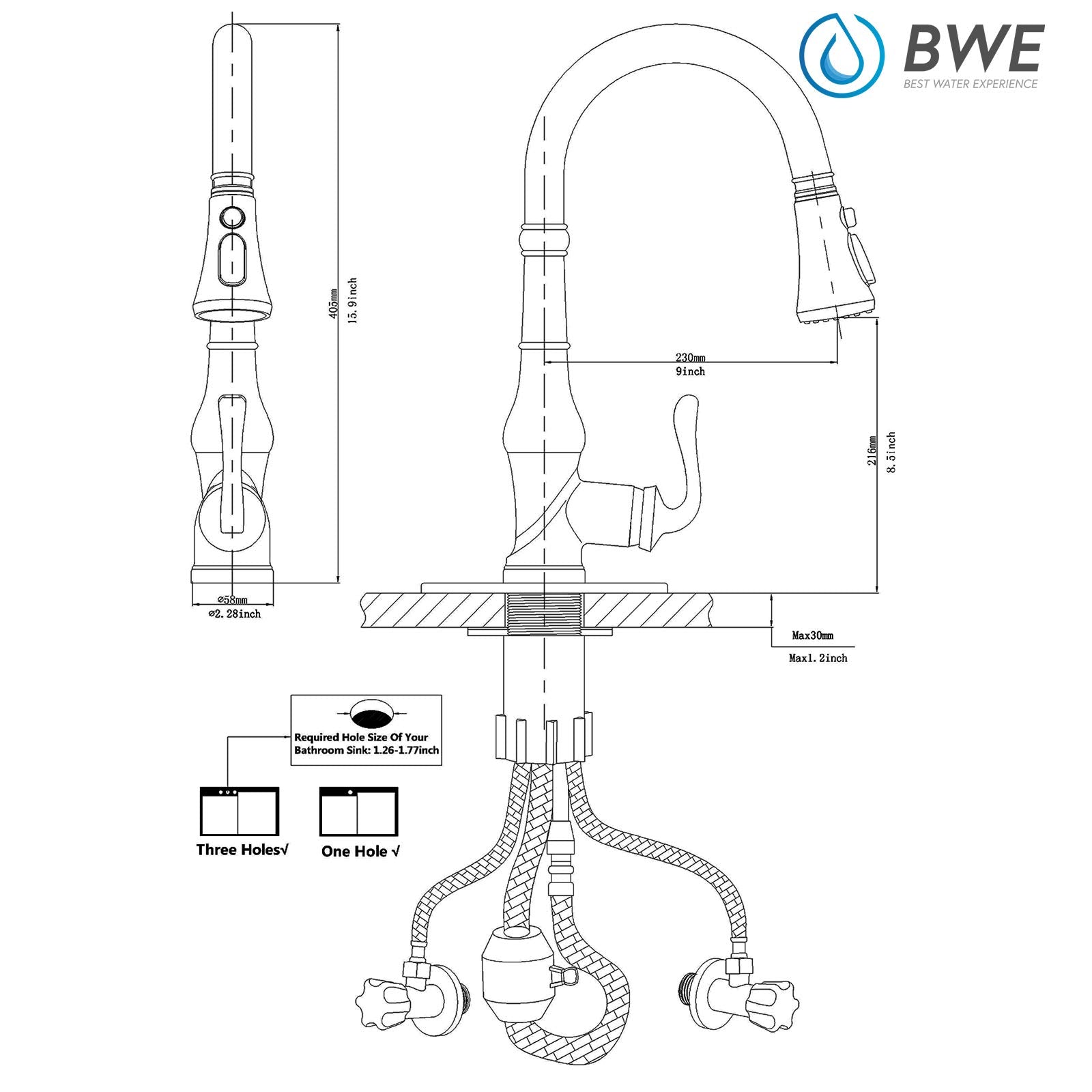 Bwe Kitchen Faucet Matte Black With Pull Out Sprayer 3 Spray Modes Farmhouse Single Handle Singe Lever Gooseneck High Arc Kitchen Sink Faucet With Deck Plate Commercial Bar Kitchen Faucets