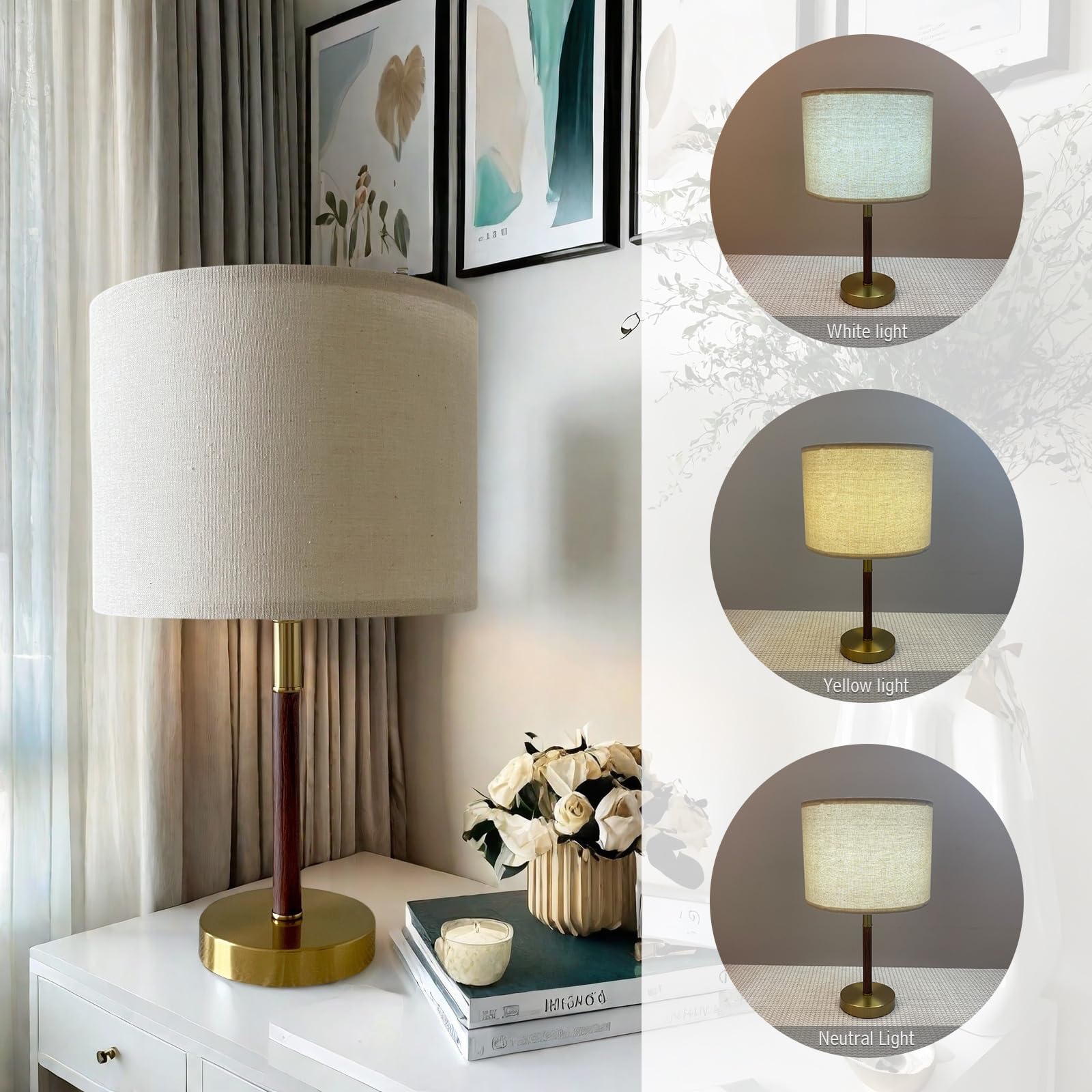 Jingoe 16.5'' Bedroom Bedside Table Lamp Set Of 2, Simple Small Lamp Metal Base Shape Linen Lampshade For Living Room, Desk, Comes With Led Bulb