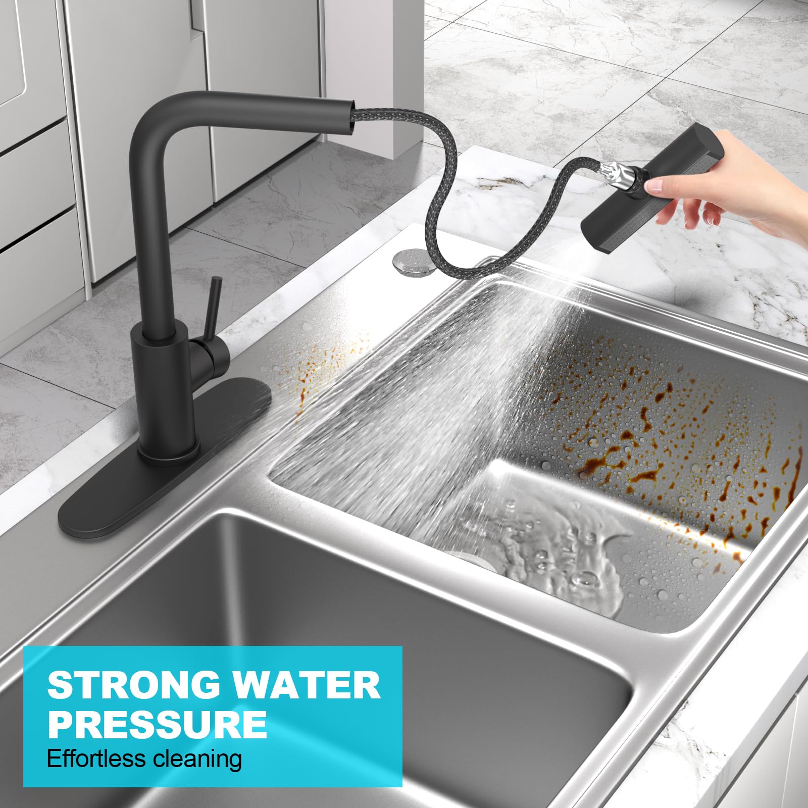 Avsiile Matte Black Single Hole Kitchen Faucets With Pull Down Sprayer, Single Handle, High Flow Water, Pull Out Tap, Stainless Steel Sink Faucet, Suitable For Farmhouse Camper Laundry Rv Bar