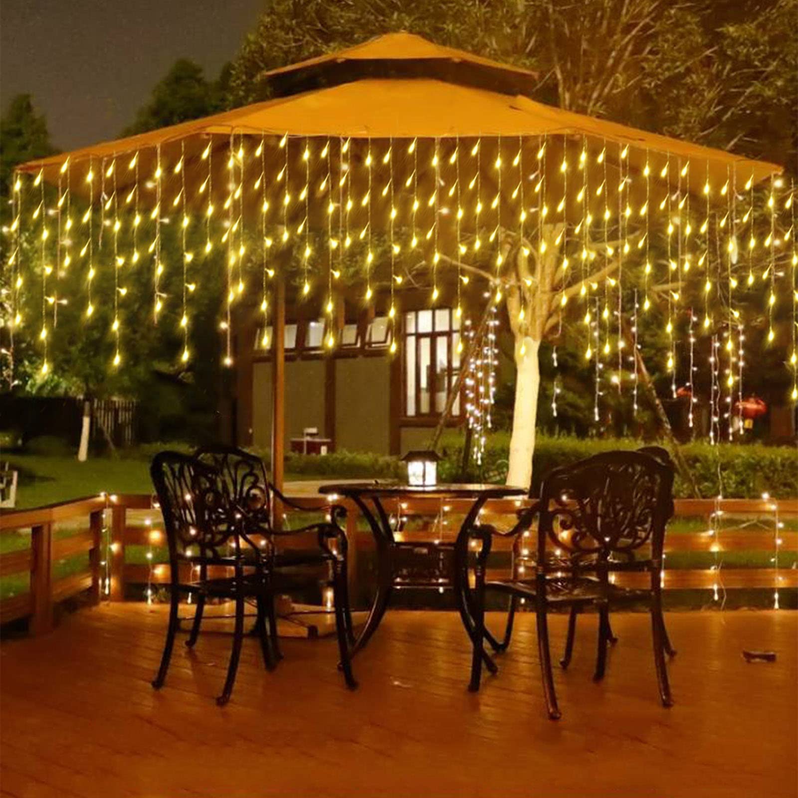 Janchs 304 Led Solar Christmas Icicle Lights Outdoor Decorations, 8 Modes Waterproof Icicle Fairy Lights For Outside Holiday, Patio, Balcony, Christmas, Window, House Eaves Decorations, Warm White