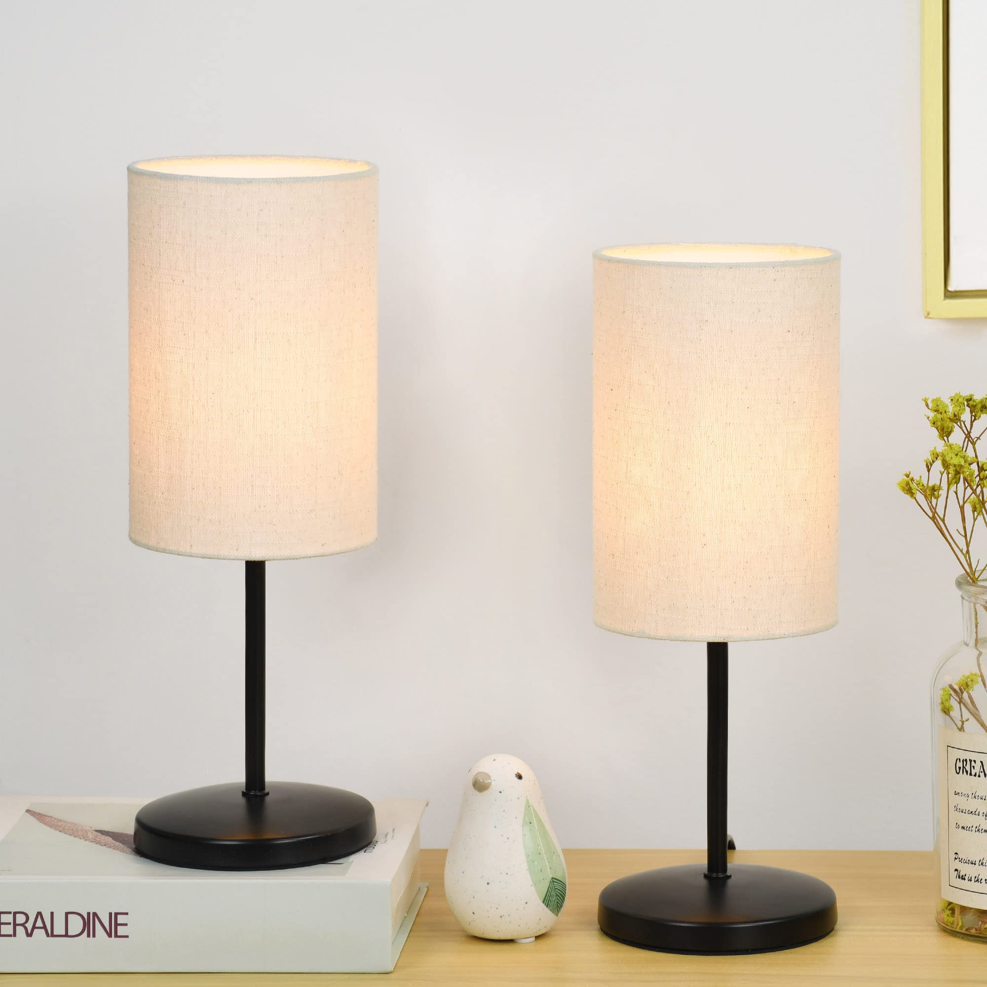 Lampwell Alee Small Table Lamp For Living Room,Set Of 2,Modern Kids Night Table Lamp,Φ4.33×H12.21In,Bulb Excluded,Black
