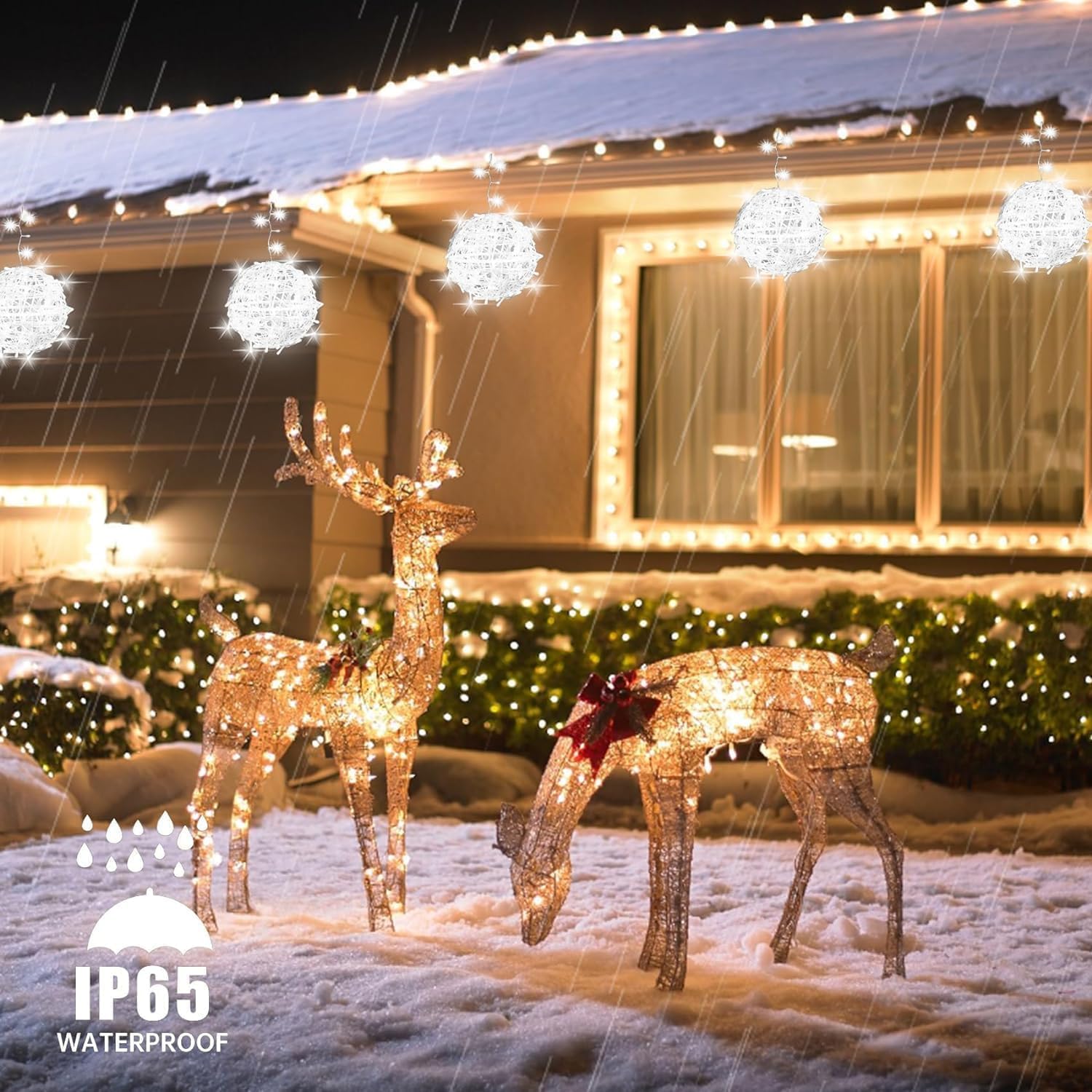 Baung Christmas String Lights Outdoors,4 Pack 7.95" Sphere Lights,Ball Tree Garden Globe Lights For Home, Party, Christmas, Porch Patio,Wedding, Garden,Tree Decoration With Plug