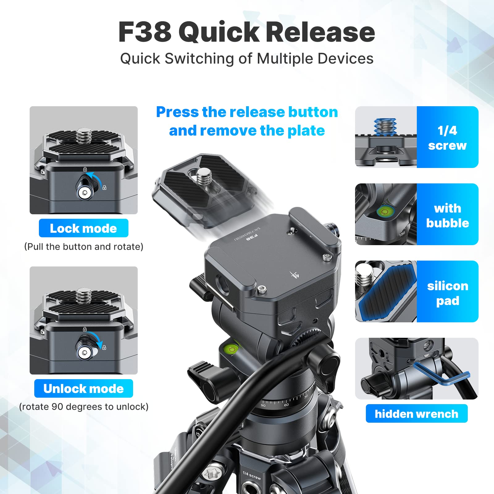 Jusmo Ulanzi F38 Video Travel Tripod, 61.4" Carbon Fiber Tripod W Quick Release Fluid Head, 2.38Lbs Ultra Lightweight Portable Stable Professional Camera Photo Video Tripod, Load Up To 22Lbs, With Bag