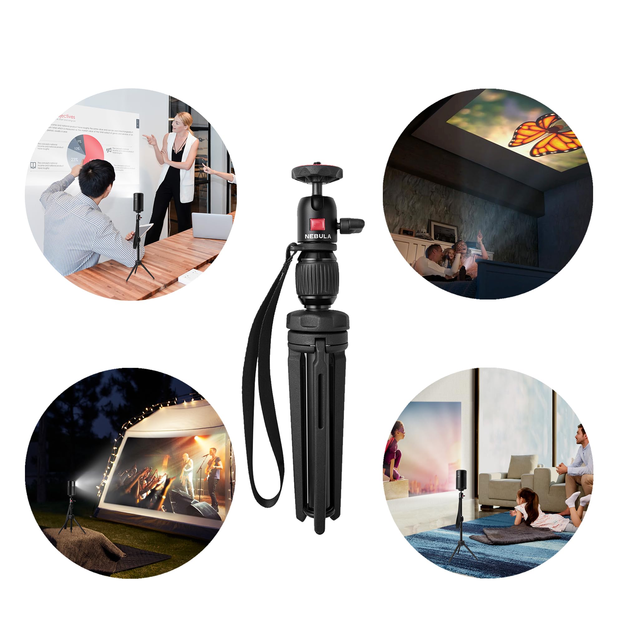 Nebula Adjustable Tripod Stand, Compact, Portable Projector Stand, Includes Universal Mount And Swivel Ball Head - Aluminum Alloy Tripod Stand, For Capsule 3, Capsule 3 Laser, Capsule Air