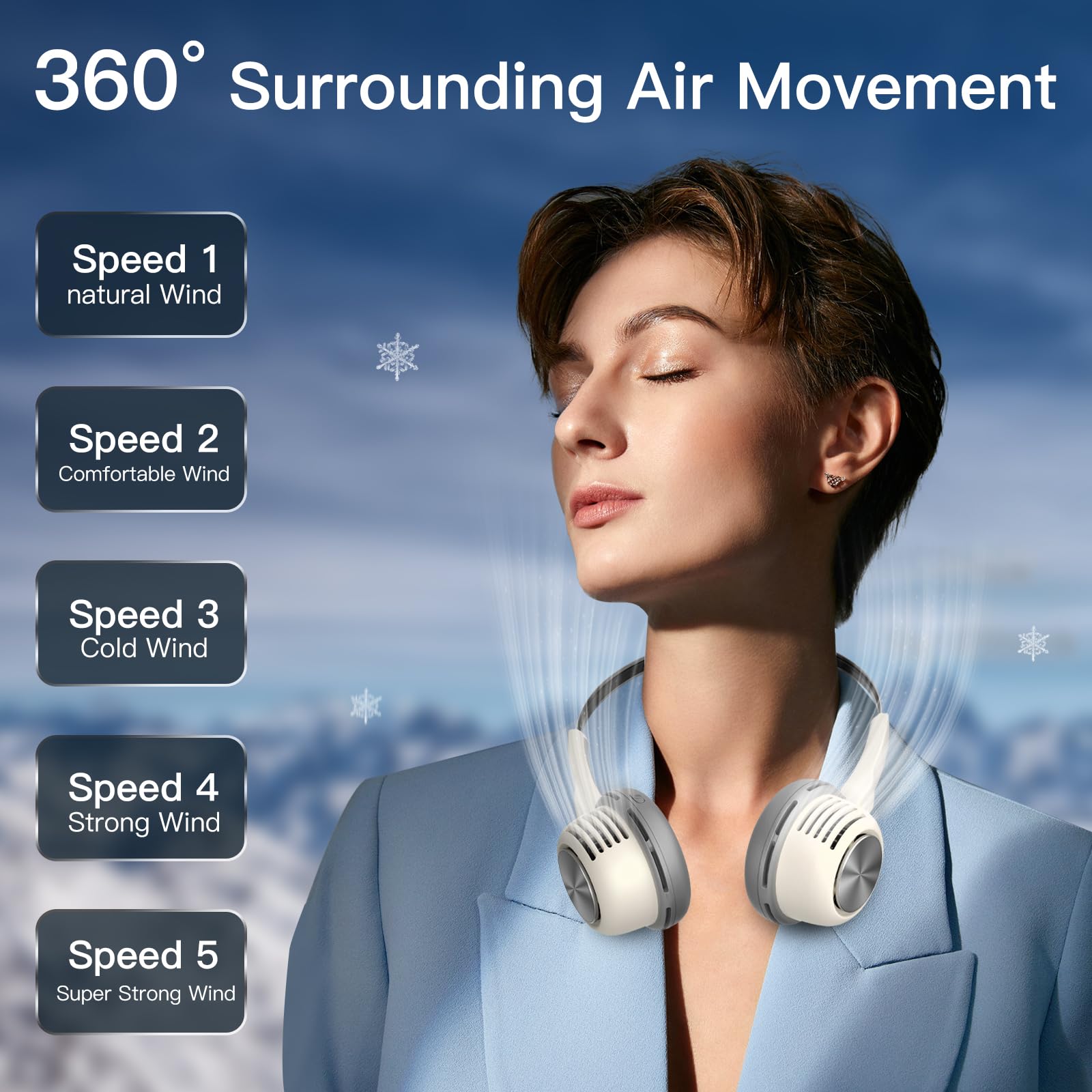 Portable Neck Fan,Hands Free Bladeless Fan,Usb Rechargeable Wearable Cooling Personal Fan, 360° Cool