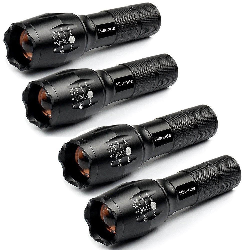 Hisonde Military Grade 5 Mode High Lumens Tactical Led Waterproof Flashlight,4-Pack
