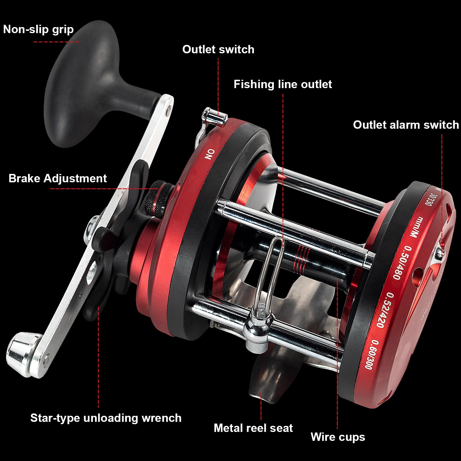 Fisher Round Baitcasting Fishing Reel 5.2:1 Gear Ratio Stainless Steel 12Ball Bearings Cnc-Machined Aluminum Large Capacity Smooth Power Conventional Baitcasting Reel Fishing Round Trolling Reel