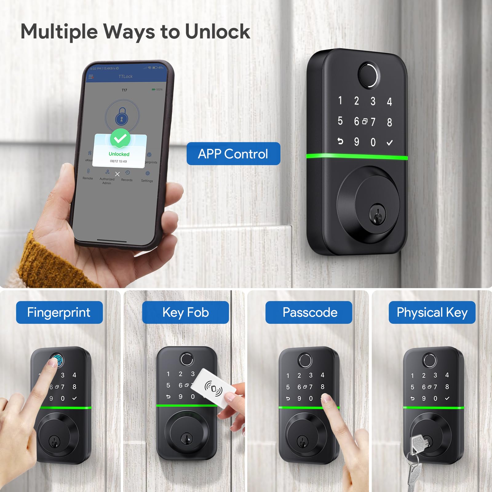 Kucacci Smart Door Lock Deadbolt With Keypad: Keyless Entry Door Lock - Fingerprint Lock For Front Door - Electronic Lock With Bluetooth And App Control - Waterproof Ip66 For Outdoor