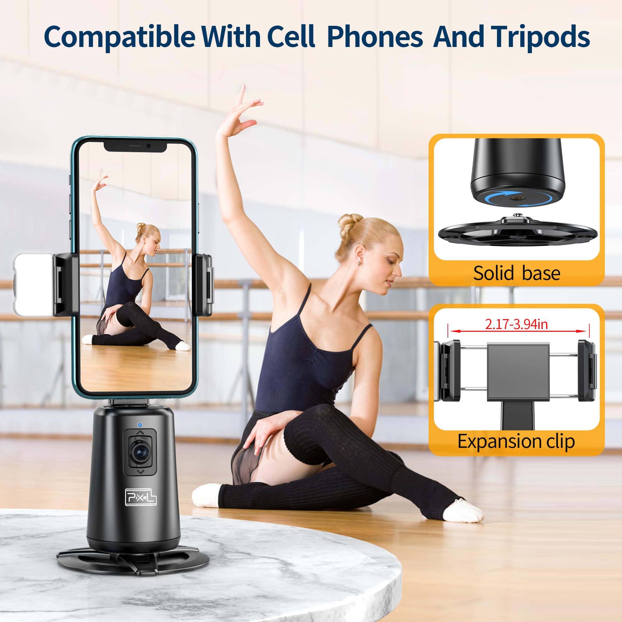 Pixel Stand Auto Face Tracking Tripod 360° Rotating Auto Tracking Phone For Iphone, No App,Rechargeable Smart Shooting Stand For Live Video Recording