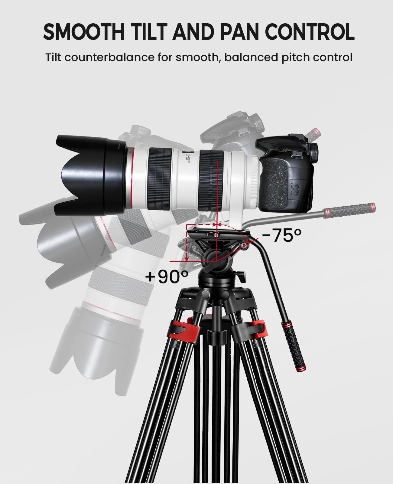 Zikzok 82" /210Cm Professional Video Tripod, Heavy Duty Aluminum Alloy Camera Tripod Stand With 360° Fluid Drag Head, Qr Plate Compatible With Canon Nikon Sony Dslr Camera Camcorder (Load 33Lb)