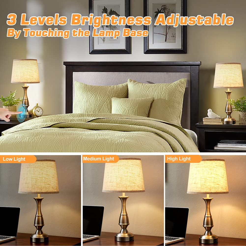 Gyrovu Tall Rustic Table Lamps With 2 Usb Charging Ports, 3 Ways Dimmable Touch Control Nightstand Bedside Lamps Bedroom Decor Farmhouse Table Lamp For Living Room Guest Room Bed Side End Table