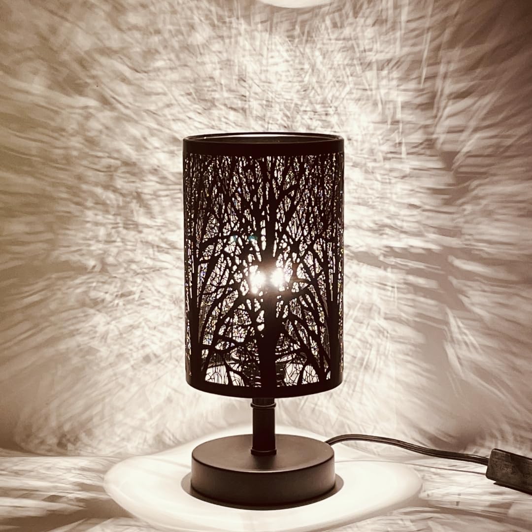 Amyoxu Table Lamps Bedside Nighting Light Decorative Nightstand Lamp For Bedroom, Living Room, Black Metal Shade Forest Lighting