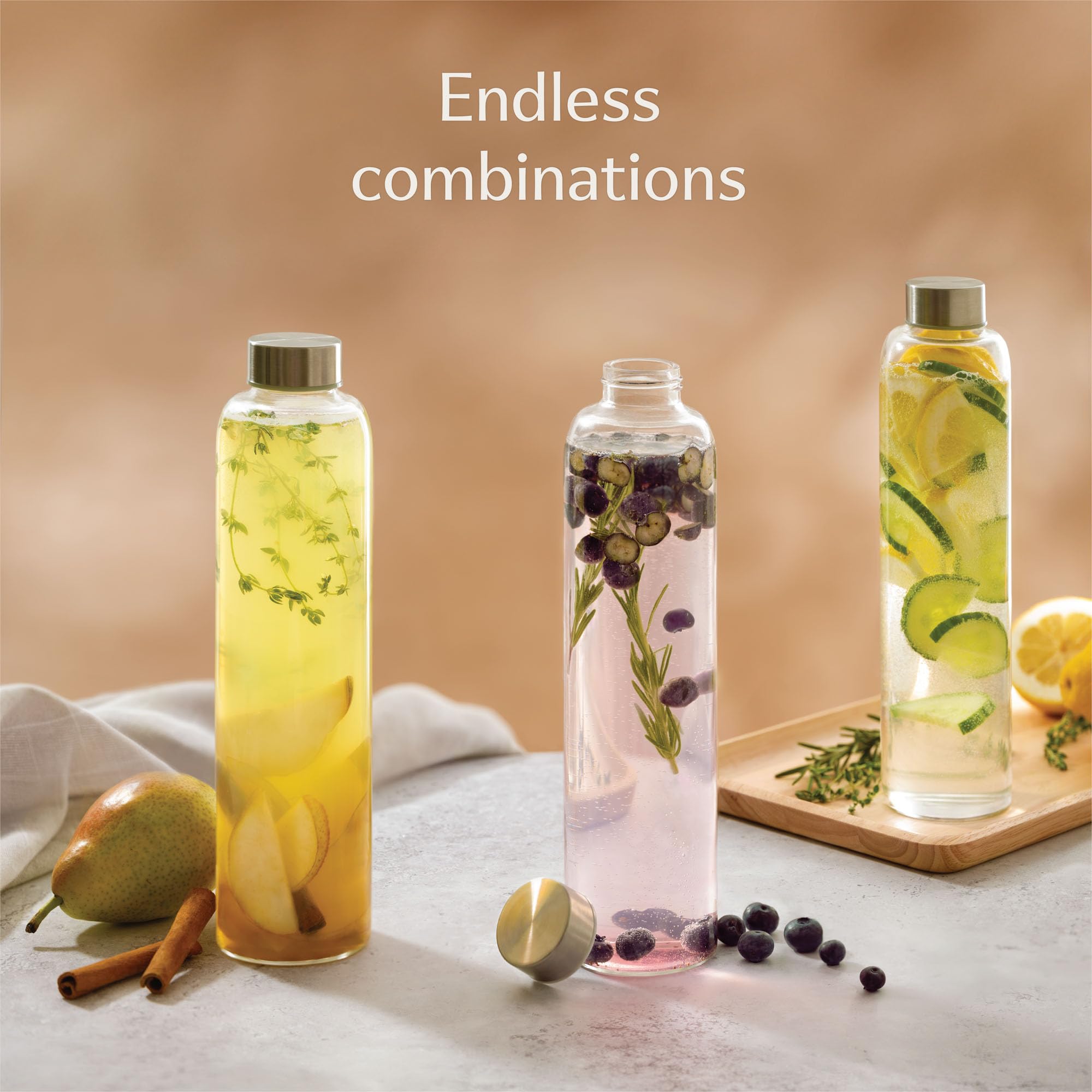 Glass Water Bottle 25Oz With Felt Sleeve - Borosilicate Glass - Leakproof Lid