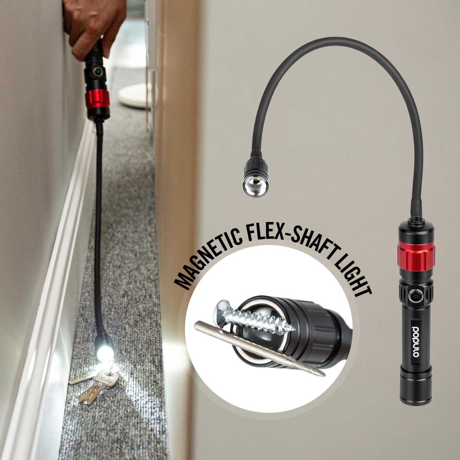 Populo 3 In 1 Led Work Lights With Magnetic Base, Led Flashlight With Flexible Gooseneck And Slim Bar Light, 400 Lumens Rechargeable Flashlights For Household, Camping And Car