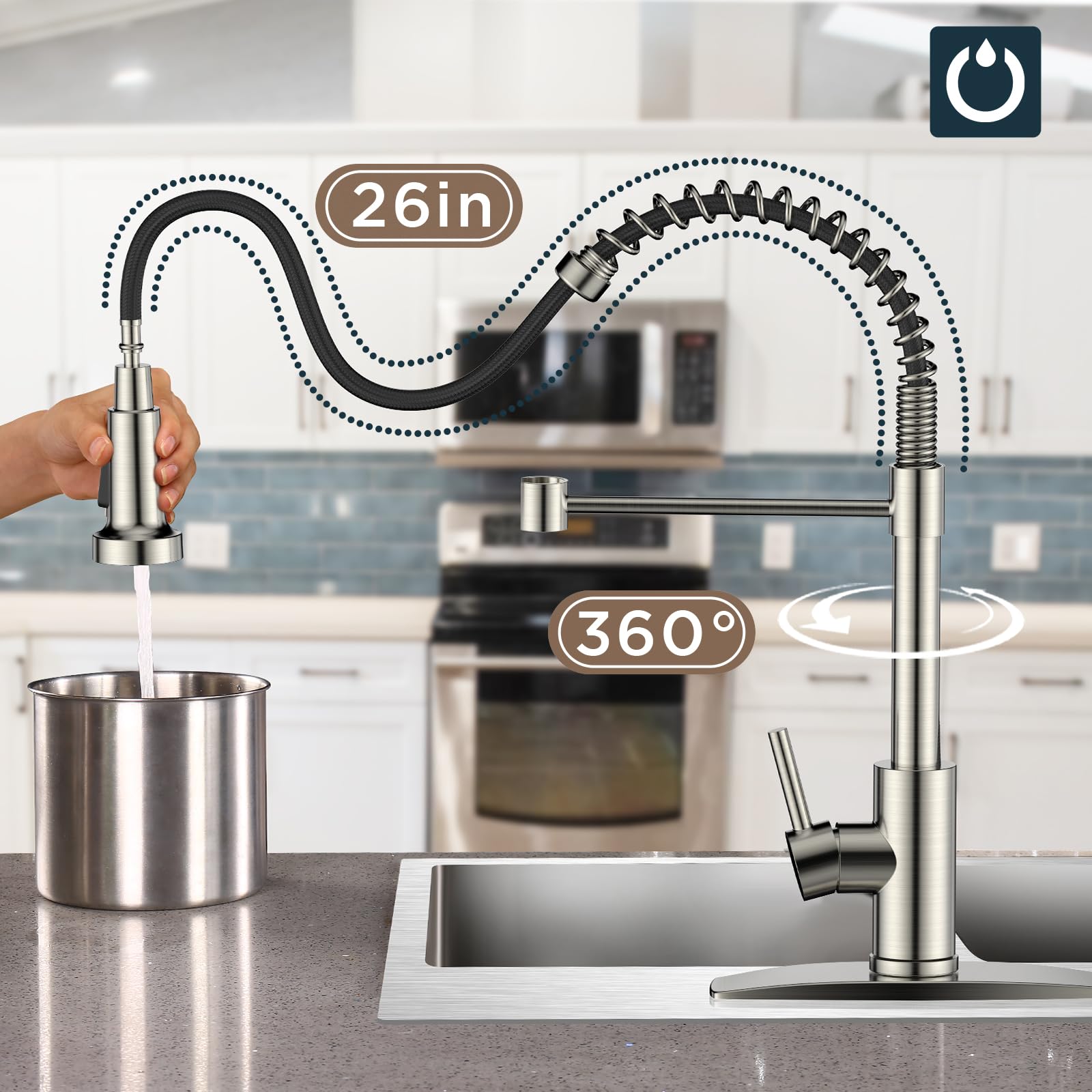 Forious Kitchen Faucet With Pull Down Sprayer, Brushed Nickel Single Handle Sink Faucet Stainless Steel With Deck Plate For 1 Or 3 Hole, Suitable For Farmhouse Laundry Utility Rv Bar