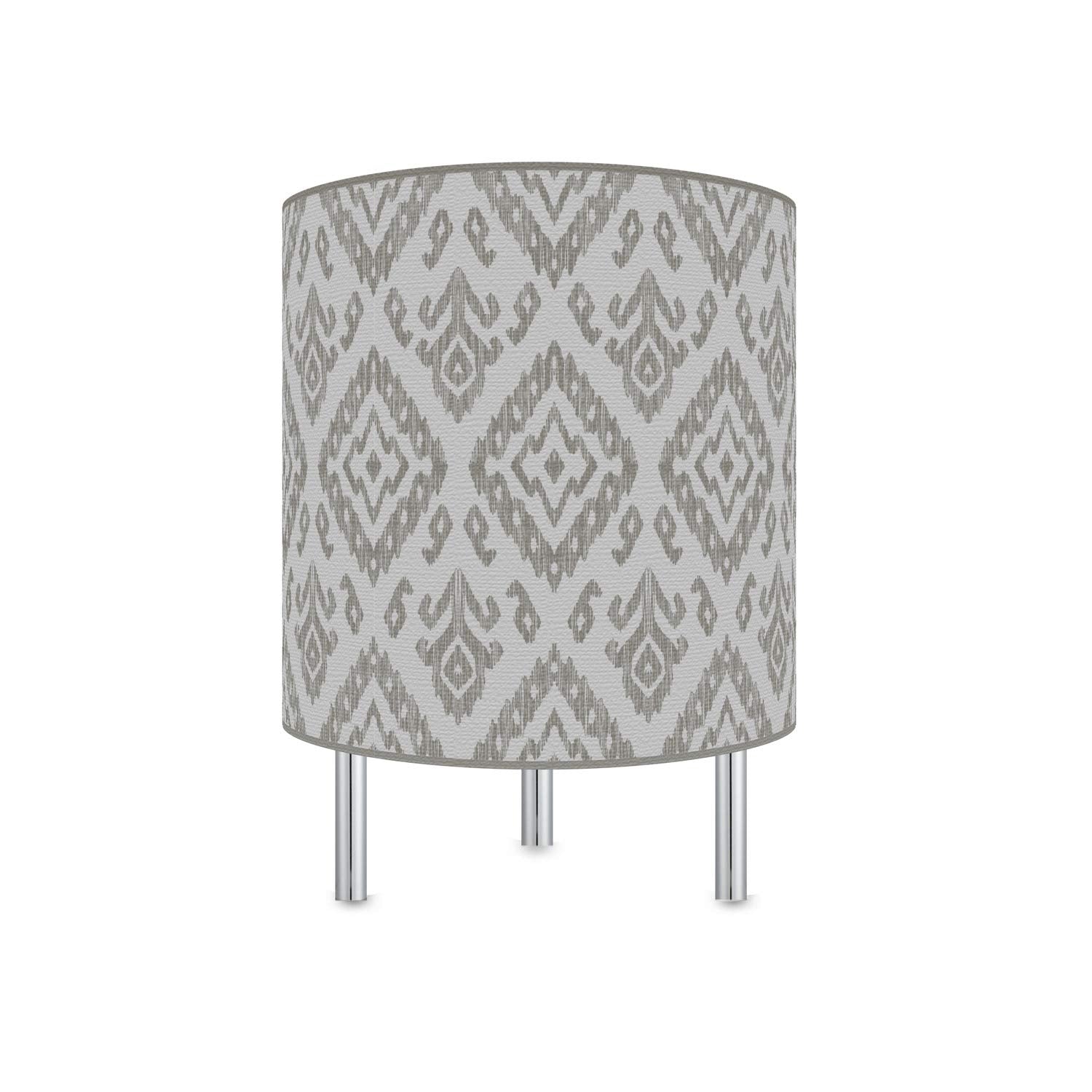 Lamppix Led Desk Lamp Ikat Vintage Pewter Canvas Printed Table Light Comes With 16 Color Rechargeable Light Bulb With 5 Level Dimmer And Remote Control And Chrome Standoffs. Made In The Usa