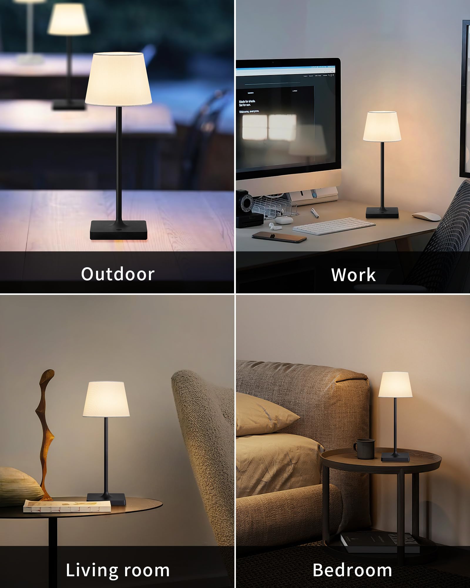 Newsee Cordless Portable Touch Table Lamp Set Of 2, 4000Mah Rechargeable Battery Powered Dimmable Led Desk Lamps Fabric Lampshde, Modern Baby Night Light For Restaurant, Bedroom (Gold 14.5")