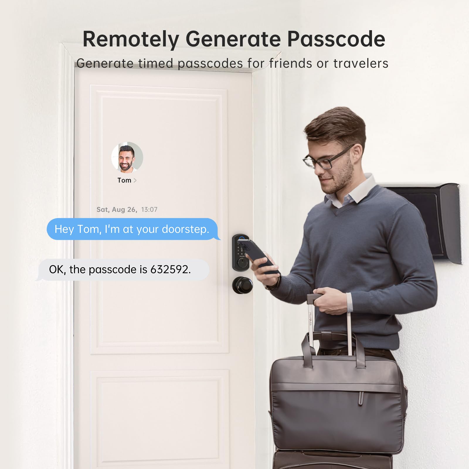 Hornbill Wifi Smart Door Lock Set: Keyless Entry Door Lock Deadbolt With Handle Set Fingerprint Front Door Lock With 2 Knobs Alexa Bluetooth Remote Code Auto Lock For Home Hotel Security Black
