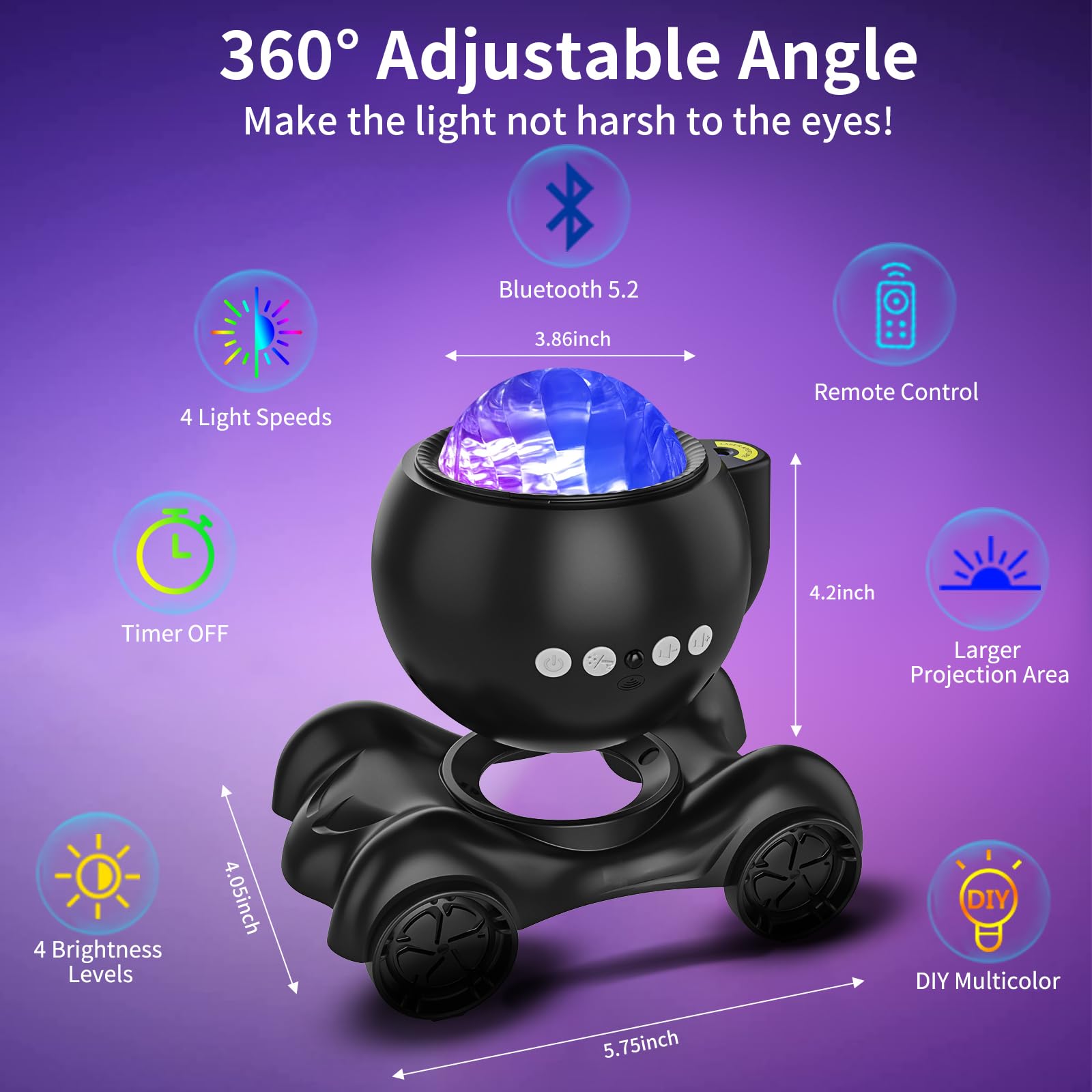Enokik Northern Light Projector, Aurora Star Projector Built-In Bluetooth Speaker, White Noise Machine For Kids Adults, Galaxy Light For Bedroom/Ceiling/Party/ (Black)