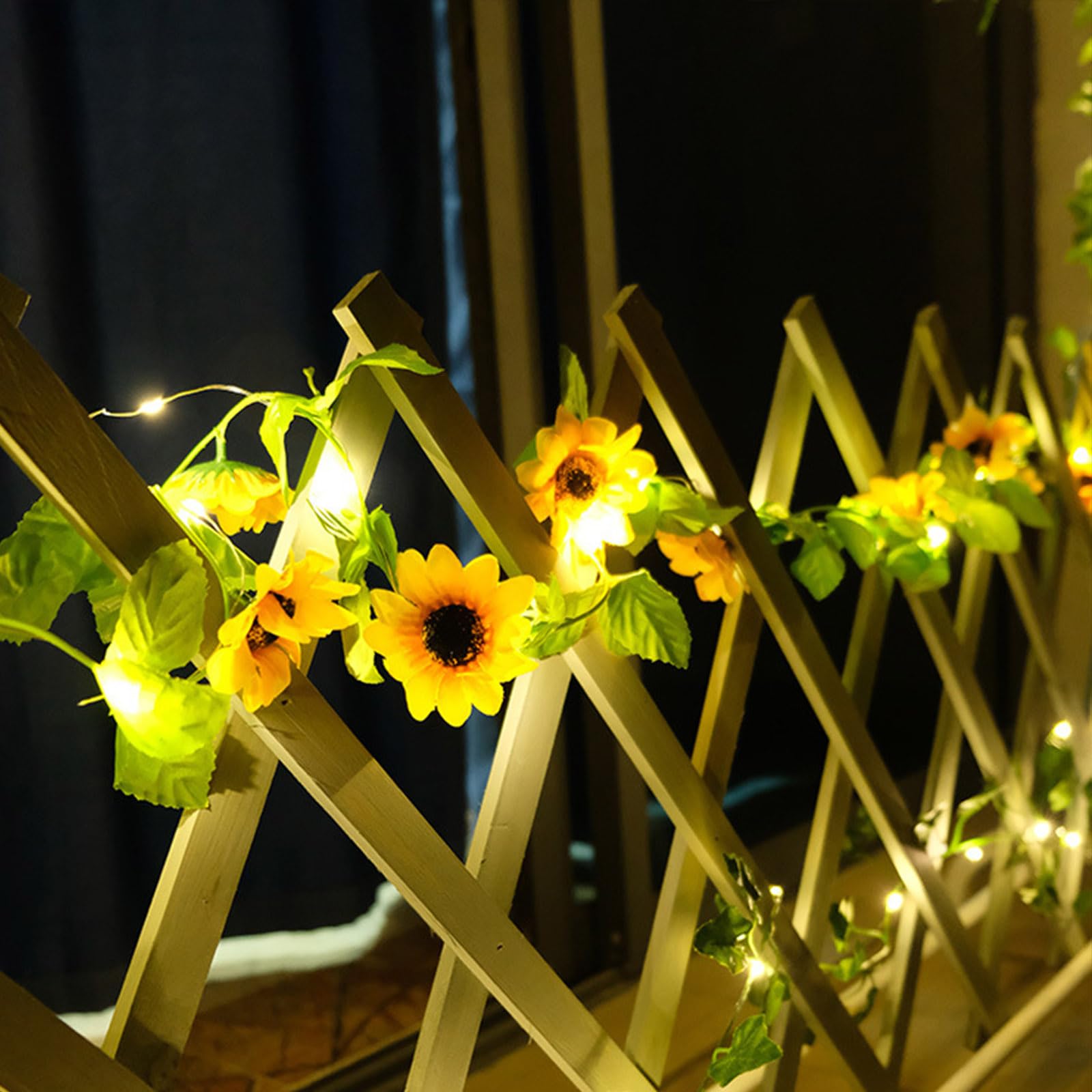 Sothuba Solar Sunflower String Lights Outdoor Waterproof, 16Ft 50Led Artificial Flower Fairy String Lights Sunflower Garland With Lights For Garden Patio Fence Yard