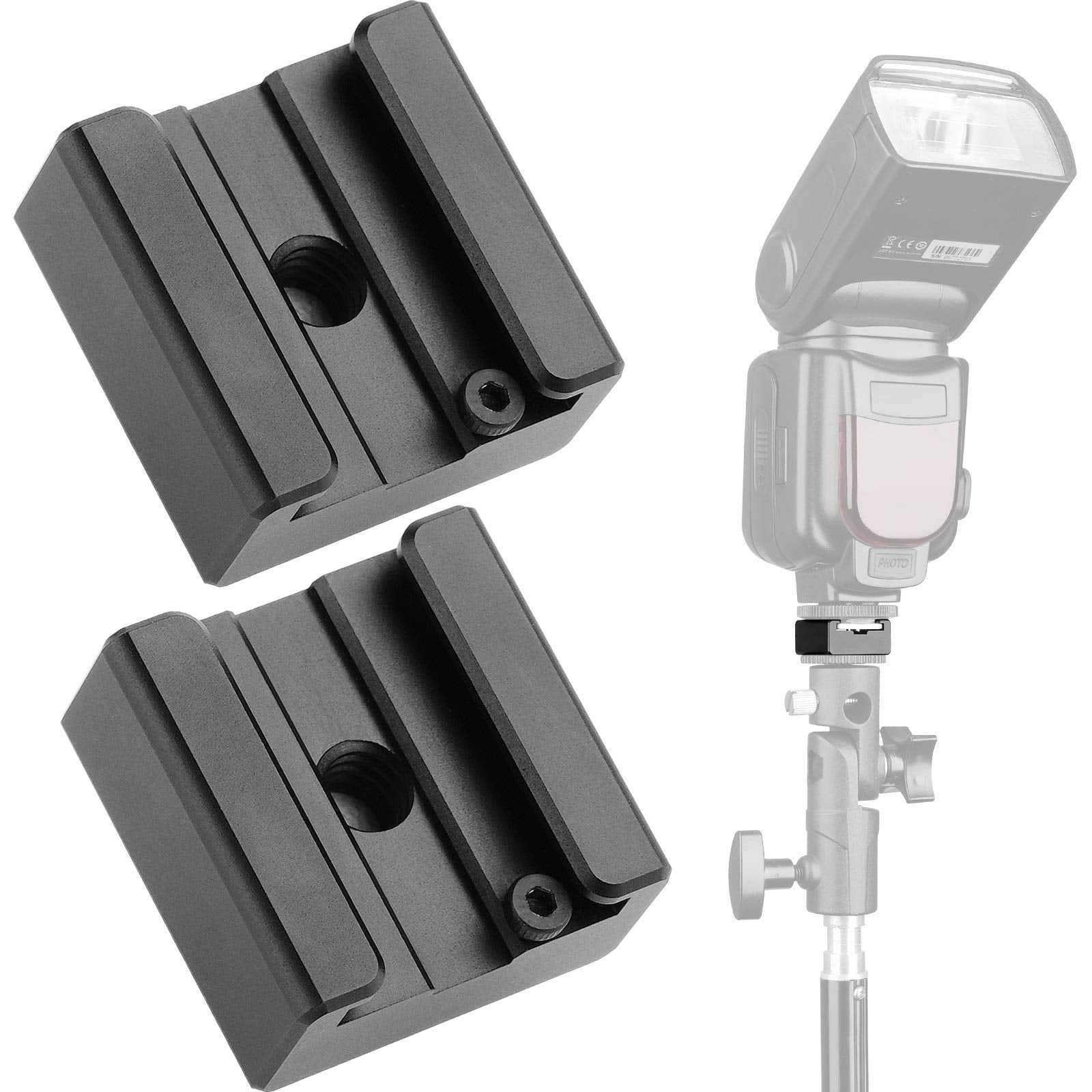 Anwenk Updated Flash Cold Shoe Mount Adapter Flash Shoe Mount Flash Stand Adapter With 1/4"-20 Tripod Screw Thread For Camera Flash Nikon Canon Olympus Panasonic Speedlite Flash, 2Pack