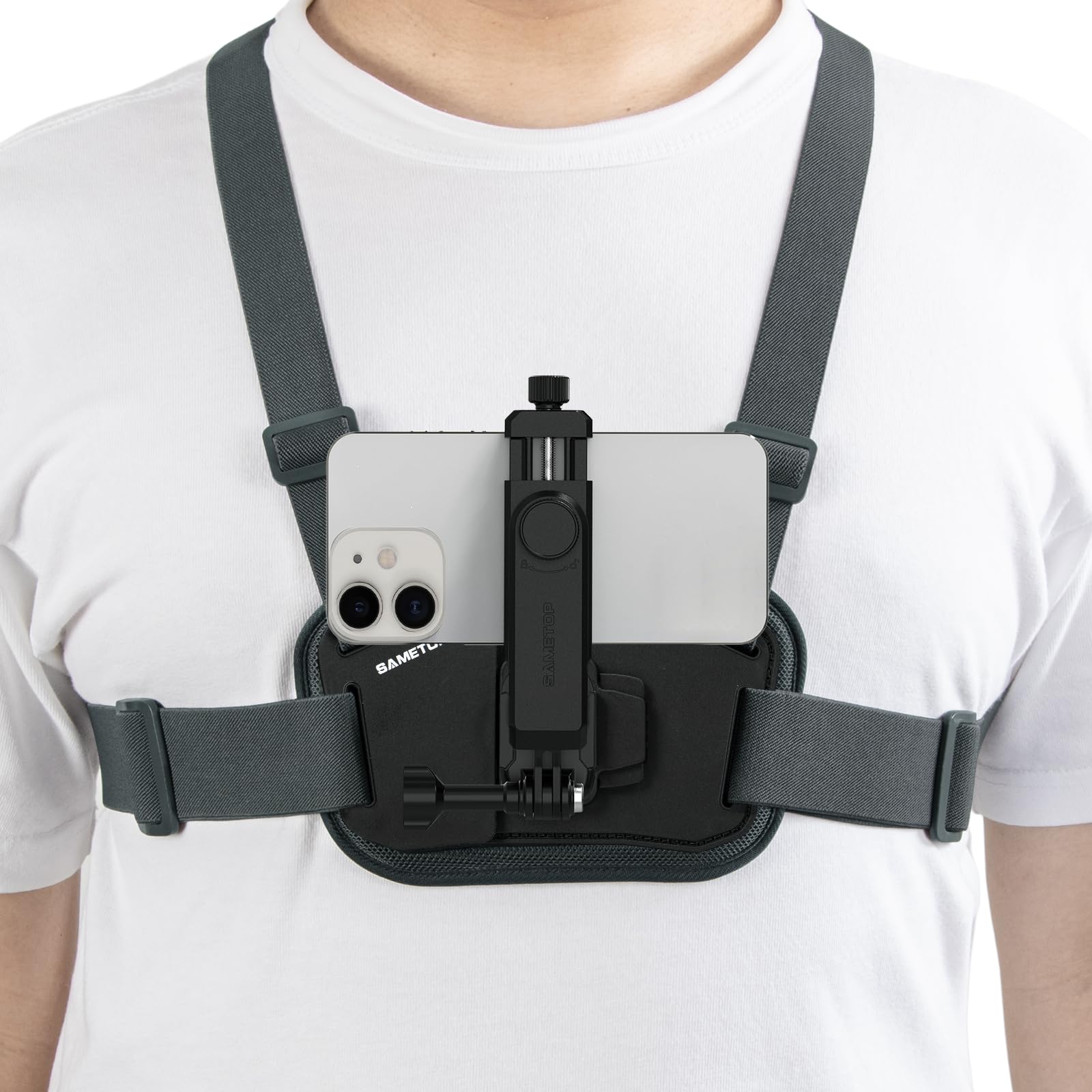 Sametop Phone Chest Mount Harness Holder Mobile Phone Strap Clip Compatible With Iphone Samsung Gopro 13/12/11/10/9/8 Dji Osmo And Most Cell Phones Action Cameras Pov/Vlog