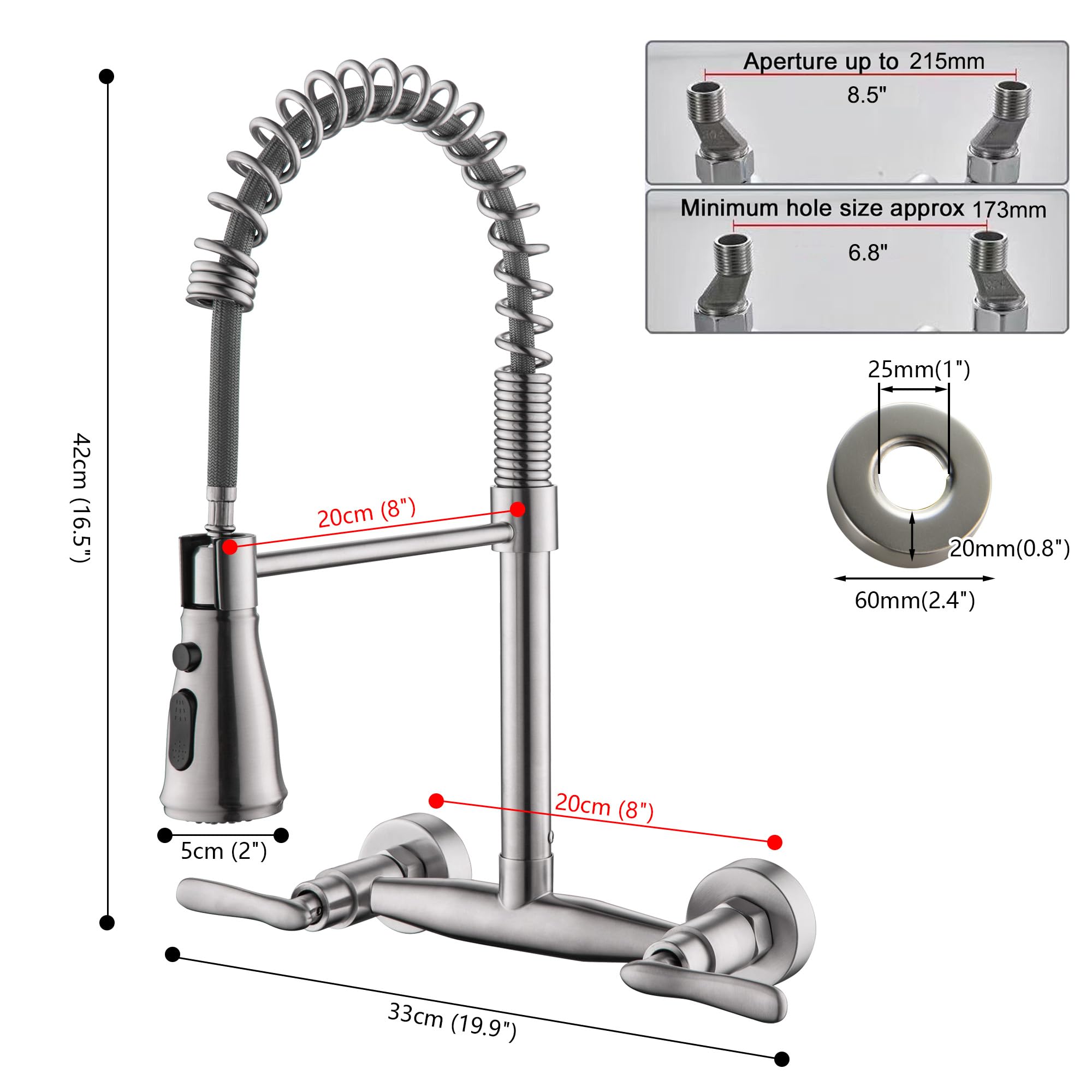 Guoyindong Wall Mount Kitchen Faucets, Wall Mounted Kitchen Faucet 8 Inch Center Brushed Nickel Wall Kitchen Sink Faucets With Sprayer