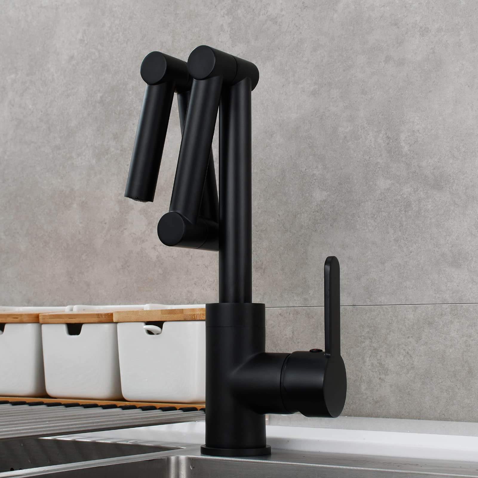 Tecmolog Deck Mount Pot Filler Faucet Brass Single Handle Kitchen Sink Rotating Faucet Black, Bb1231