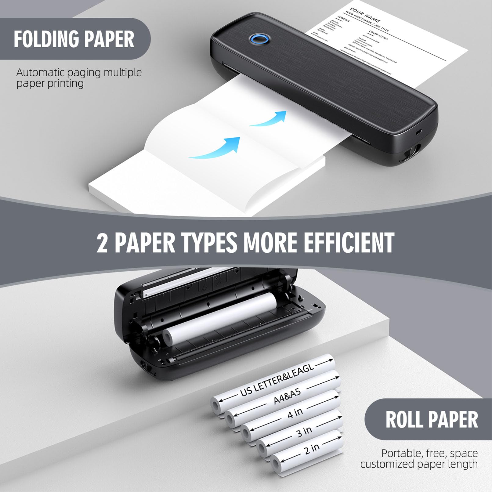 Aixiqee Portable Printer Wireless for Travel，Bluetooth Thermal Support 8.5inches X 11inches US Letter &Legal, A4&A5 Thermal Paper, Inkless Compatible with iOS, Android & Laptop for Office Car Home