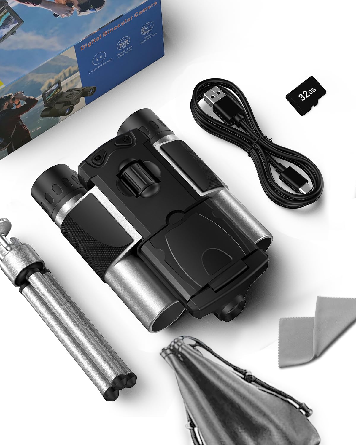 Anminto Digital Binoculars With Camera - 8X Digital Zoom, 2" Lcd Display 40Mp Camera 2.5K Videos Ideal For Concerts, Bird Watching, And Outdoor Adventures With 32Gb Sd Card